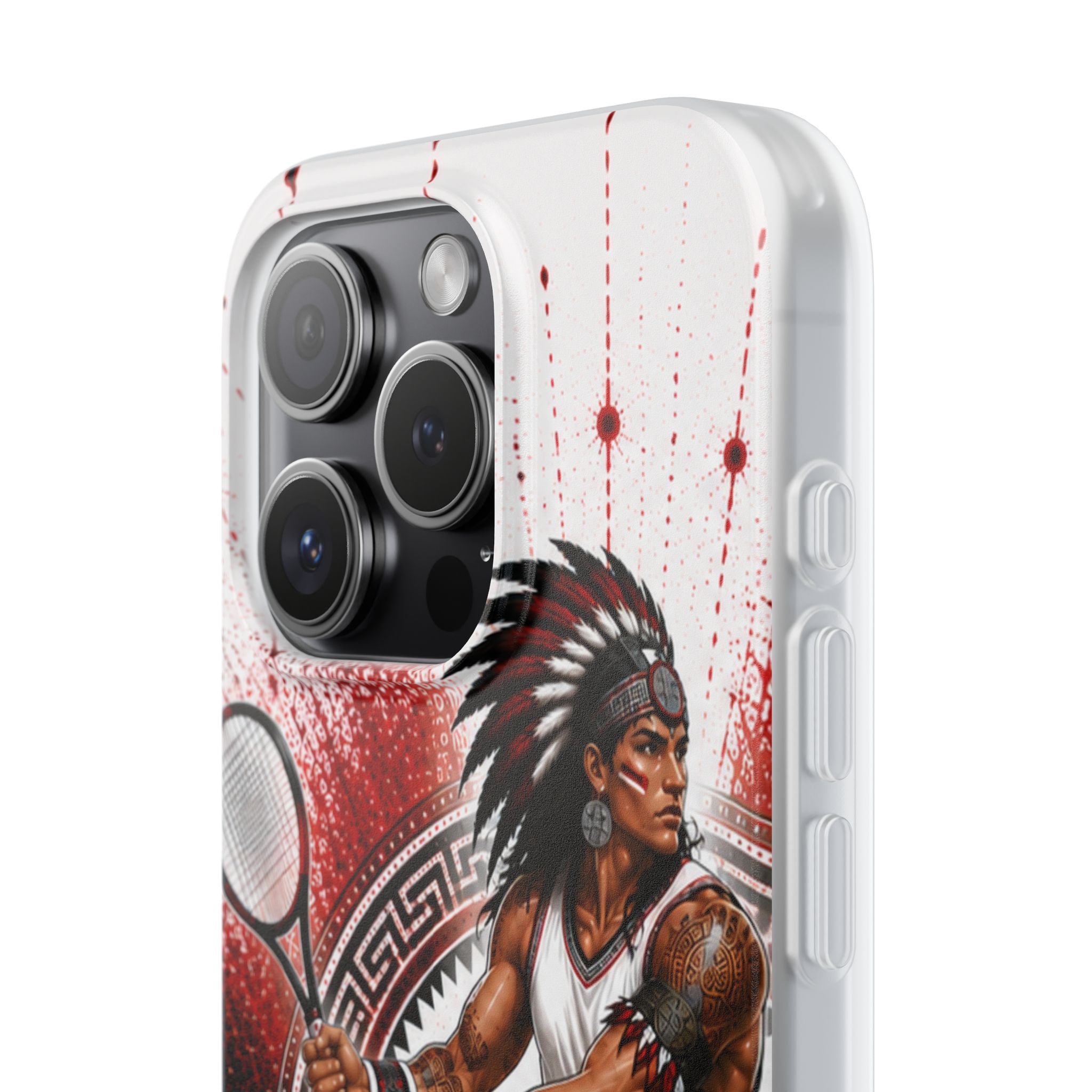 Aztec Tennis Male Warrior – Flexi Phone Case (iPhone & Samsung • Clear TPU • Made & Shipped in the USA • 🚚 FREE USA Shipping • Personalized Option)