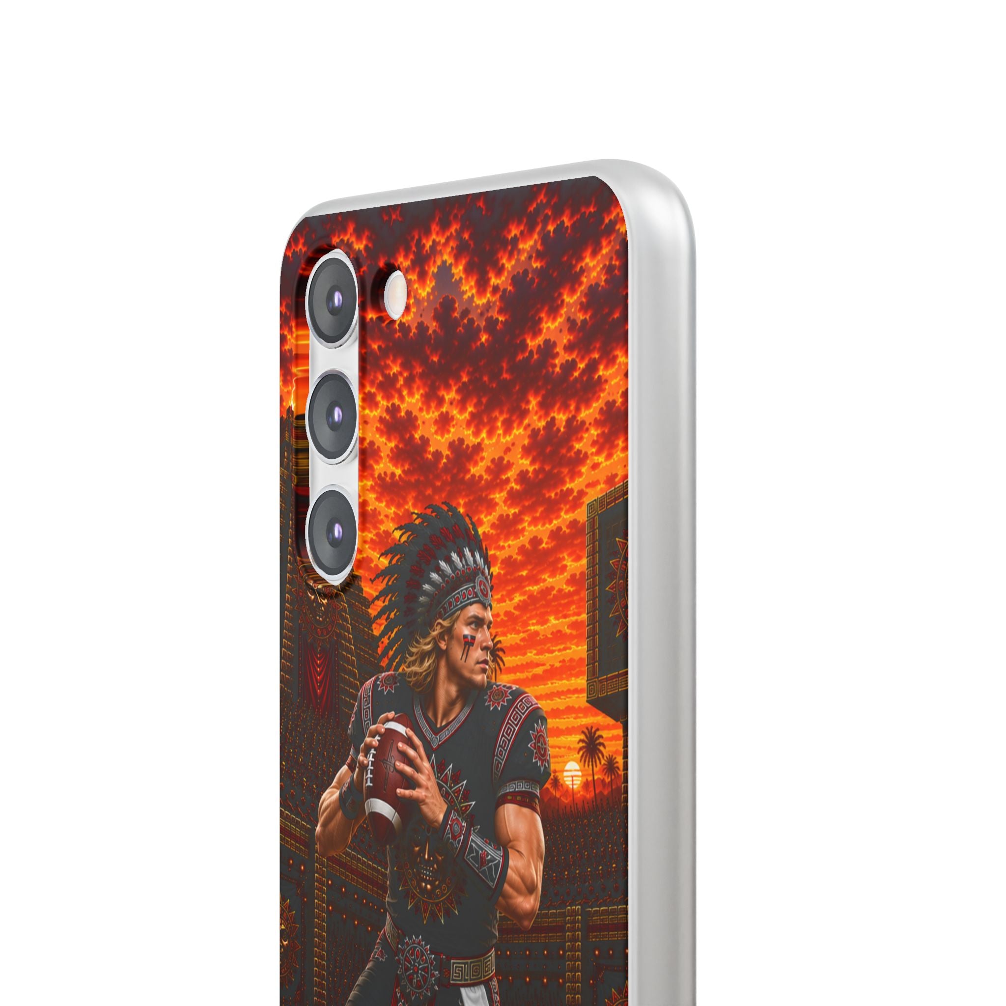 Aztec Football Warrior – Flexi Phone Case (iPhone & Samsung • Clear TPU • Made & Shipped in the USA • 🚚 FREE USA Shipping • Personalized Option)