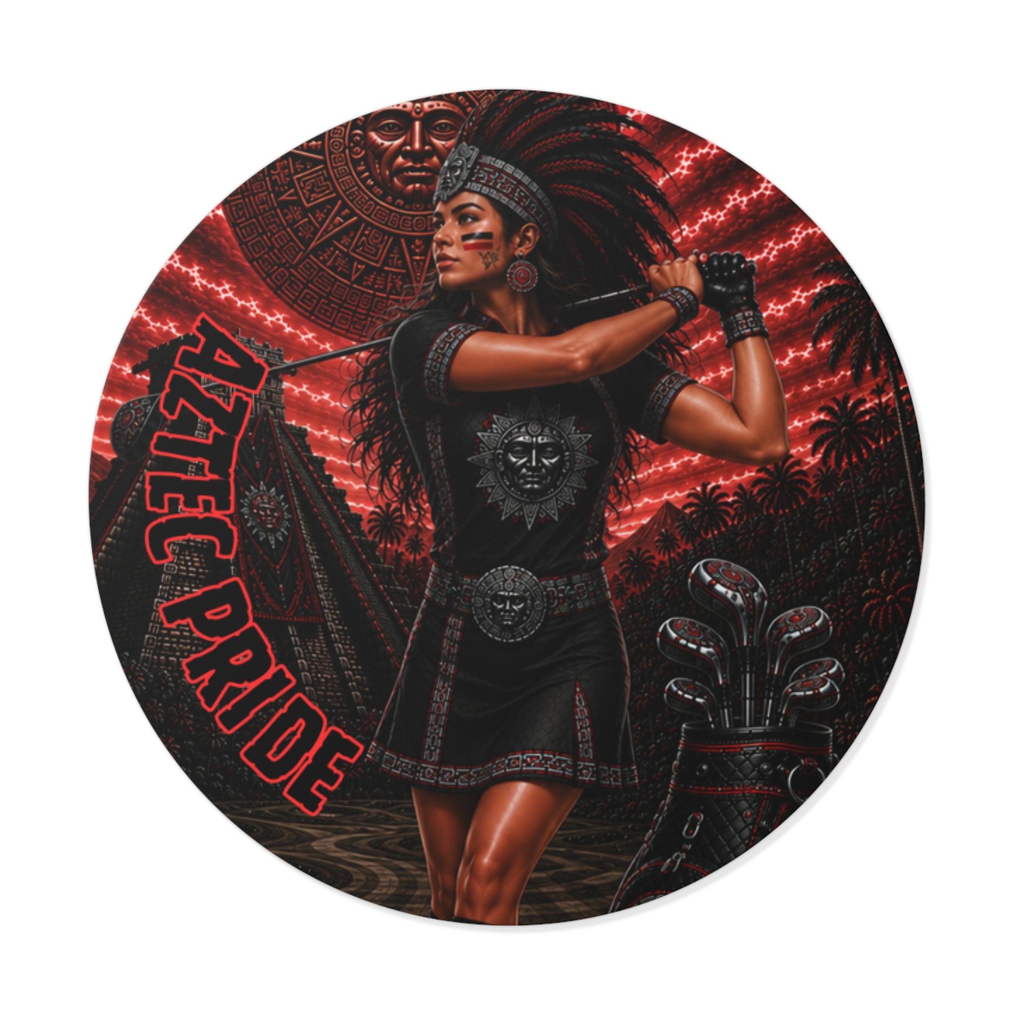 Aztec Golf Female Warrior Round Vinyl Sticker 2”–6” | Made & Shipped in the USA • 🚚 FREE USA Shipping • Personalized Option