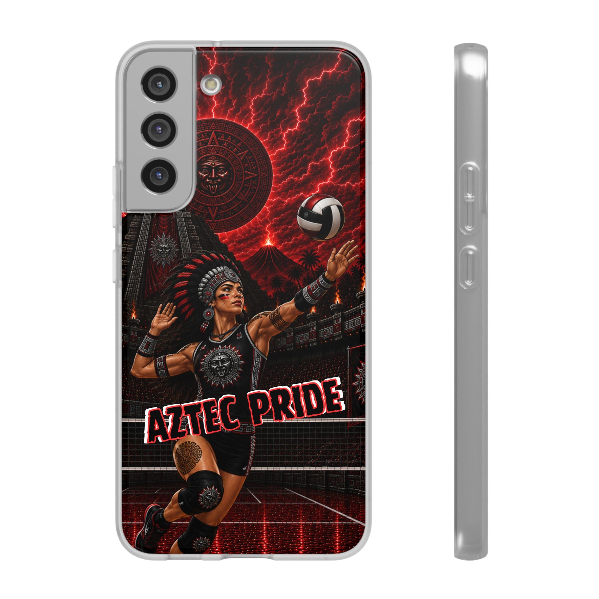 Aztec Volleyball Warrior – Flexi Phone Case (iPhone & Samsung • Clear TPU • Made & Shipped in the USA • 🚚 FREE USA Shipping • Personalized Option)