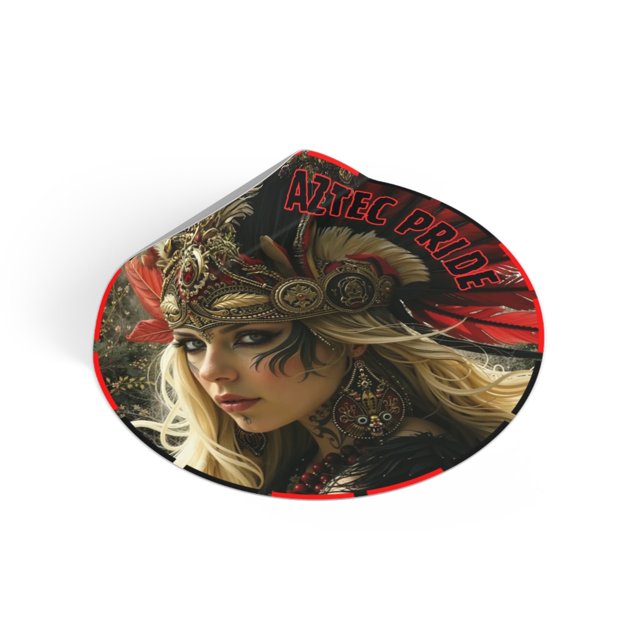 Aztec Fireheart Queen Round Vinyl Sticker – Waterproof Matte Decal (2”–6”)