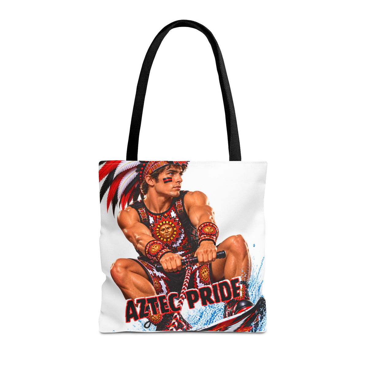 Aztec Waterski Wakeboard Warrior Tote Bag | Aztec-Inspired AI Art • Made & Shipped in the USA • 🚚 FREE USA Shipping • FREE Personalization