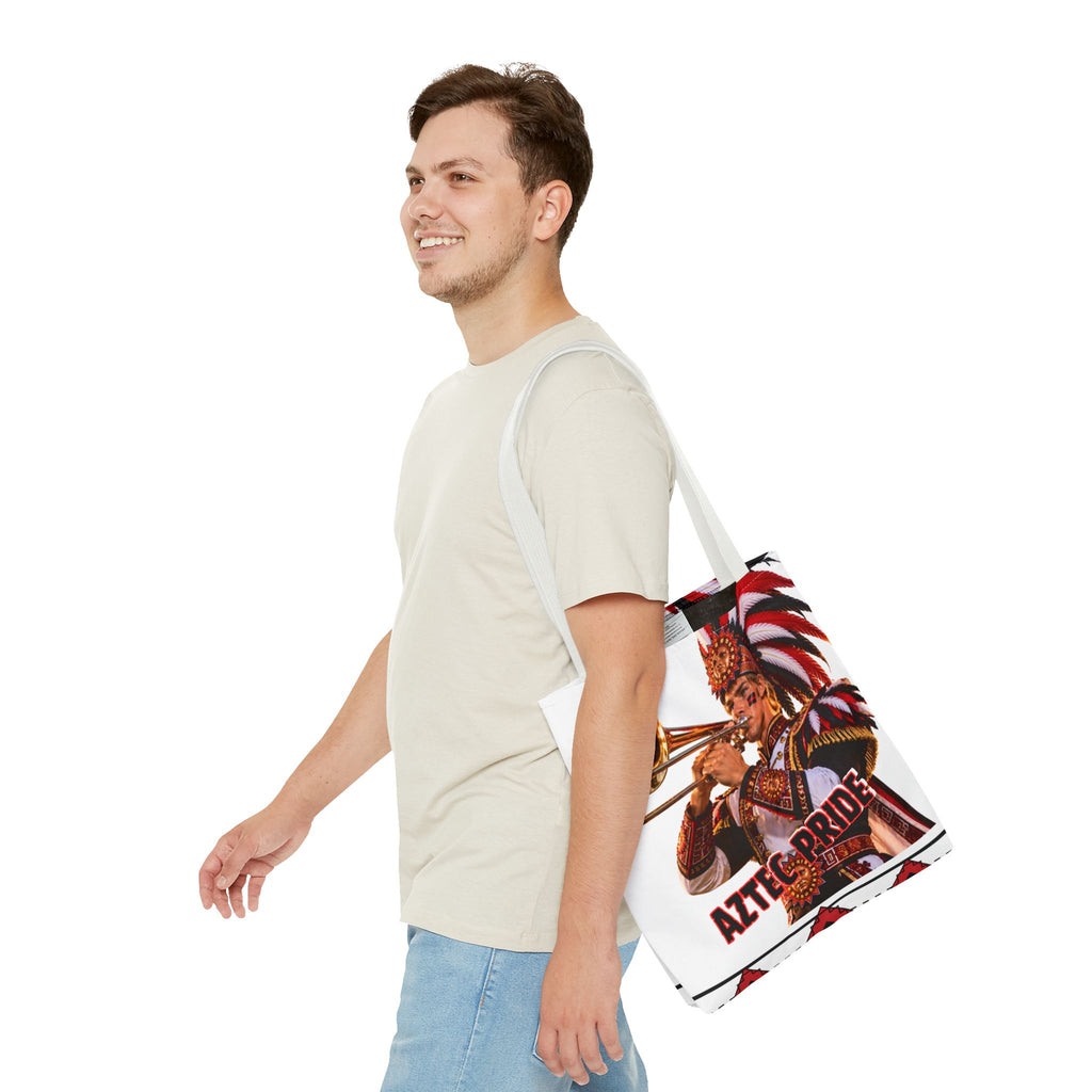Aztec Trombone Warrior Tote Bag | Aztec-Inspired AI Art • Made & Shipped in the USA • 🚚 FREE USA Shipping • FREE Personalization
