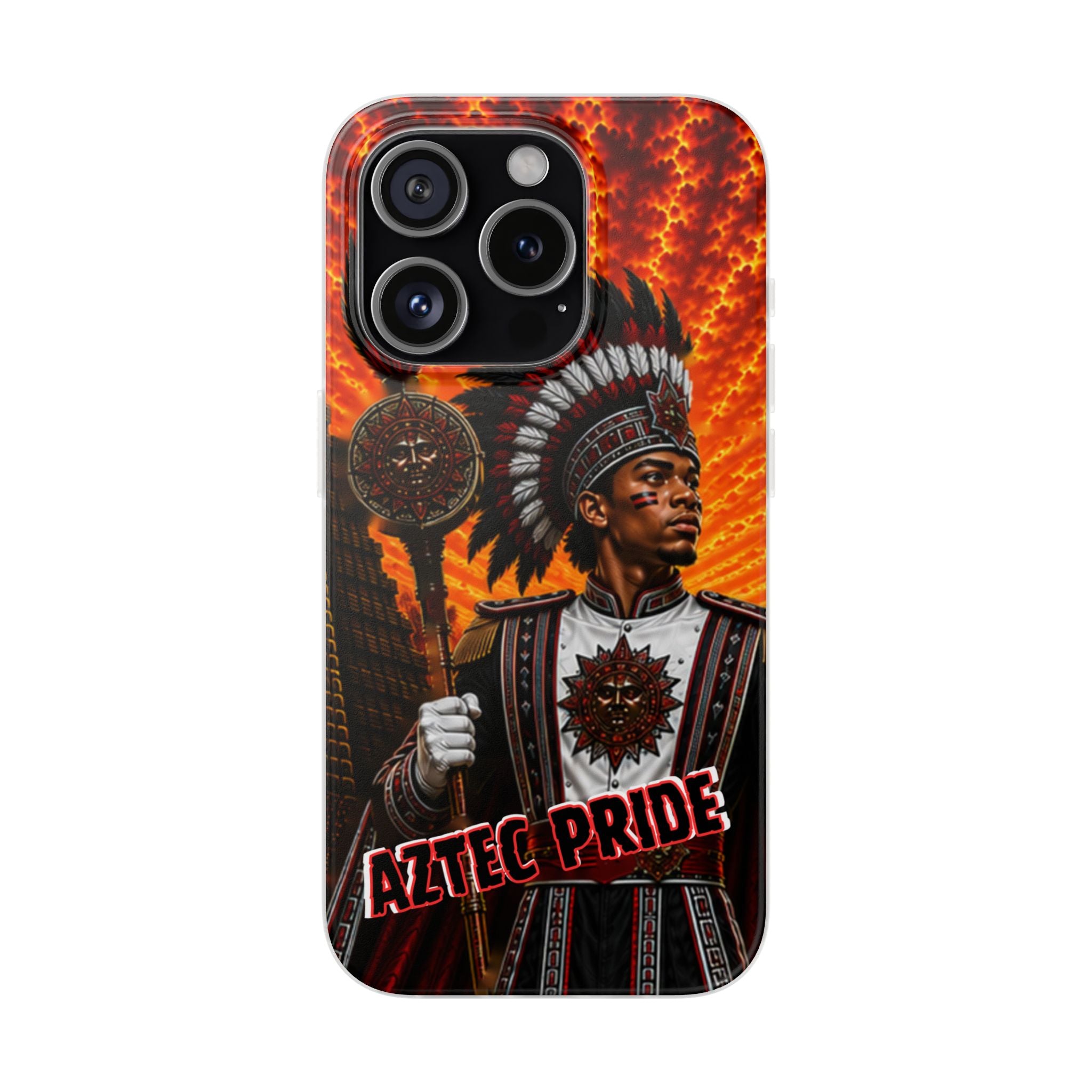 Aztec Drum Major Warrior – Flexi Phone Case (iPhone & Samsung • Clear TPU • Made & Shipped in the USA • 🚚 FREE USA Shipping • Personalized Option)