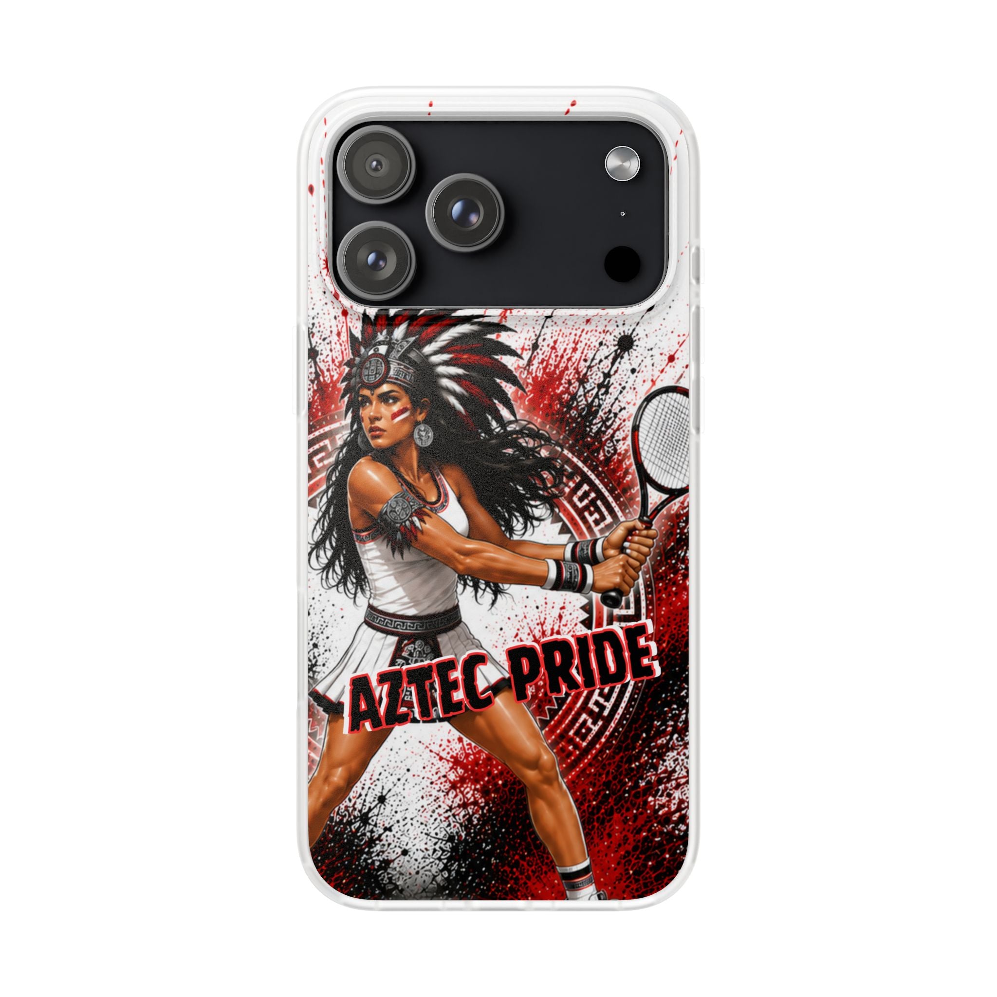 Aztec Tennis Female Warrior – Flexi Phone Case (iPhone & Samsung • Clear TPU • Made & Shipped in the USA • 🚚 FREE USA Shipping • Personalized Option)