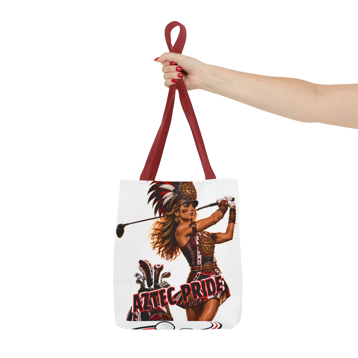 Aztec Golf Female Warrior Tote Bag | Aztec-Inspired AI Art • Made & Shipped in the USA • 🚚 FREE USA Shipping • FREE Personalization
