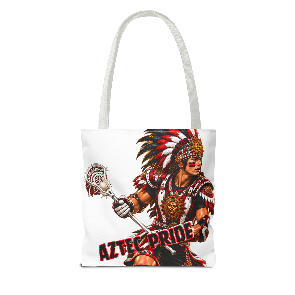 Aztec Lacrosse Male Warrior Tote Bag | Aztec-Inspired AI Art • Made & Shipped in the USA • 🚚 FREE USA Shipping • FREE Personalization