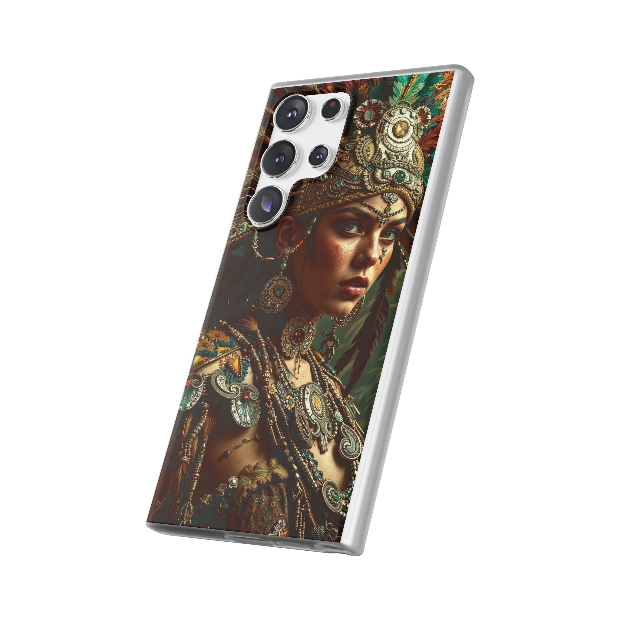 Aztec Warrior Goddess – Flexi Phone Case (iPhone & Samsung • Clear TPU • Made in USA • Personalized Option)