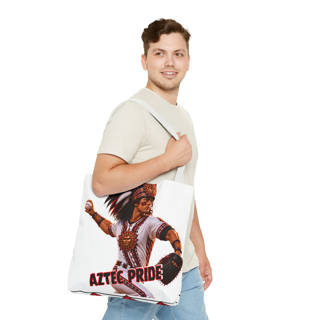 Aztec Baseball Warrior Tote Bag | Aztec-Inspired AI Art • Made & Shipped in the USA • 🚚 FREE USA Shipping • FREE Personalization