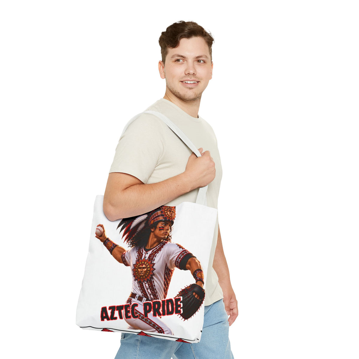 Aztec Baseball Warrior Tote Bag | Aztec-Inspired AI Art • Made & Shipped in the USA • 🚚 FREE USA Shipping • FREE Personalization
