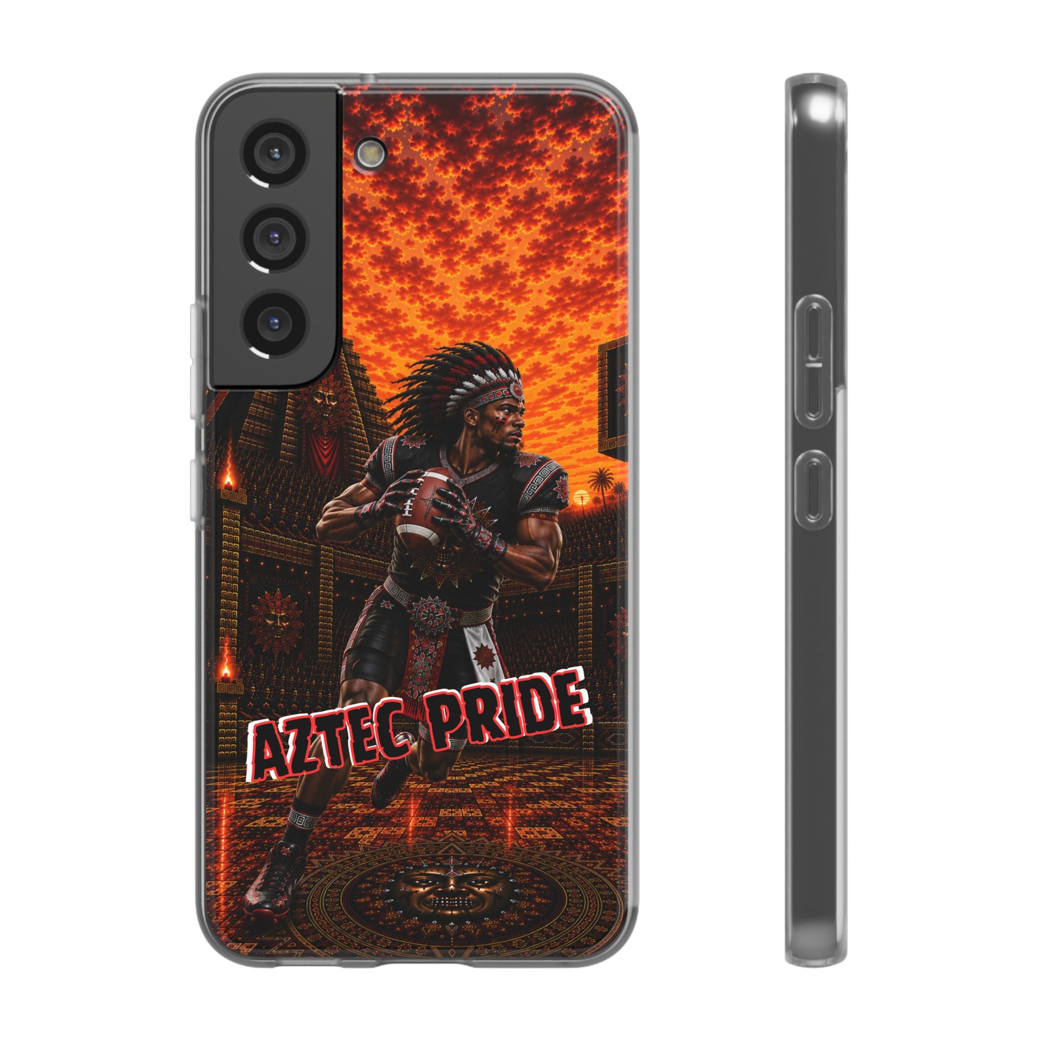 Aztec Football Warrior – Flexi Phone Case (iPhone & Samsung • Clear TPU • Made & Shipped in the USA • 🚚 FREE USA Shipping • Personalized Option)