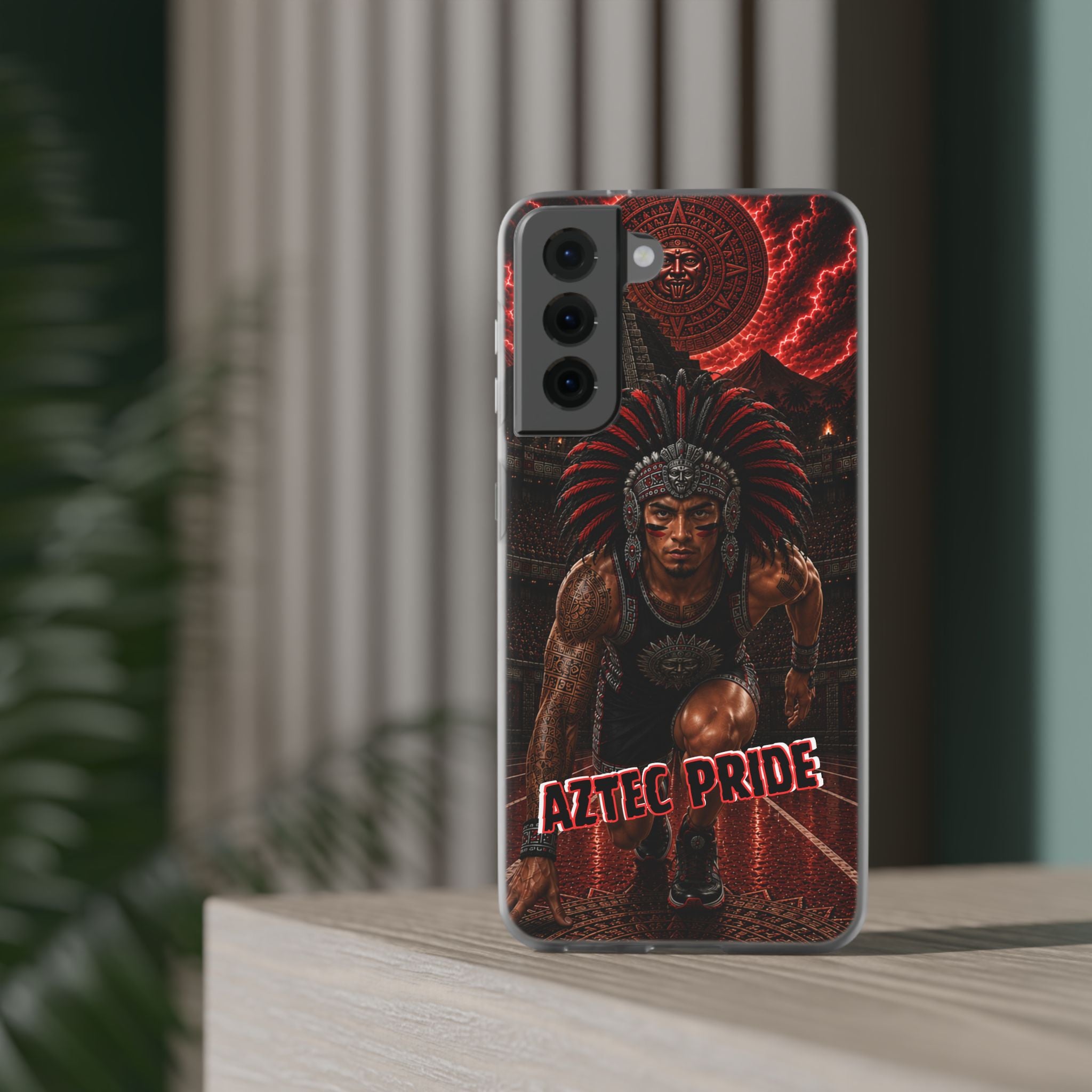 Aztec Track & Field Male Warrior – Flexi Phone Case (iPhone & Samsung • Clear TPU • Made & Shipped in the USA • 🚚 FREE USA Shipping • Personalized Option)