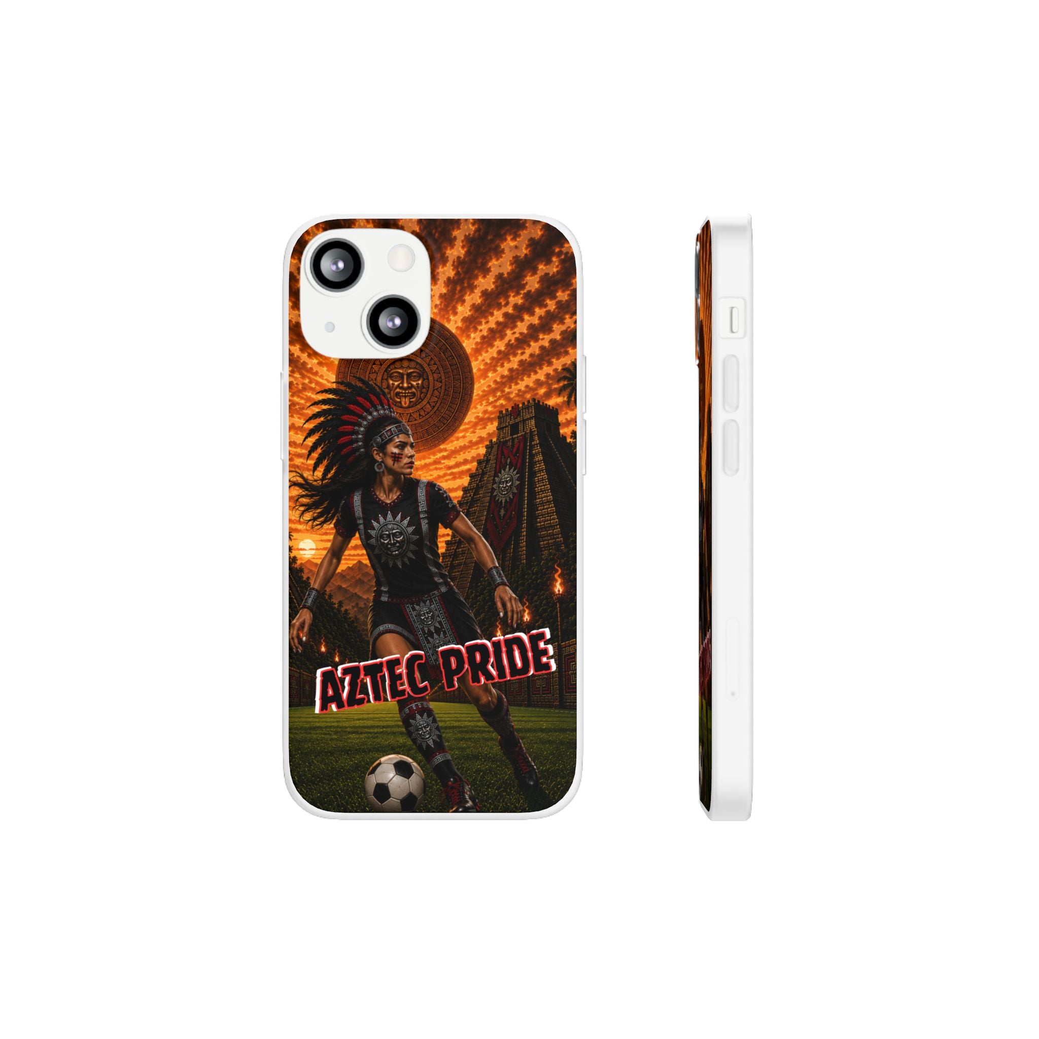Aztec Soccer Female Warrior – Flexi Phone Case (iPhone & Samsung • Clear TPU • Made & Shipped in the USA • 🚚 FREE USA Shipping • Personalized Option)
