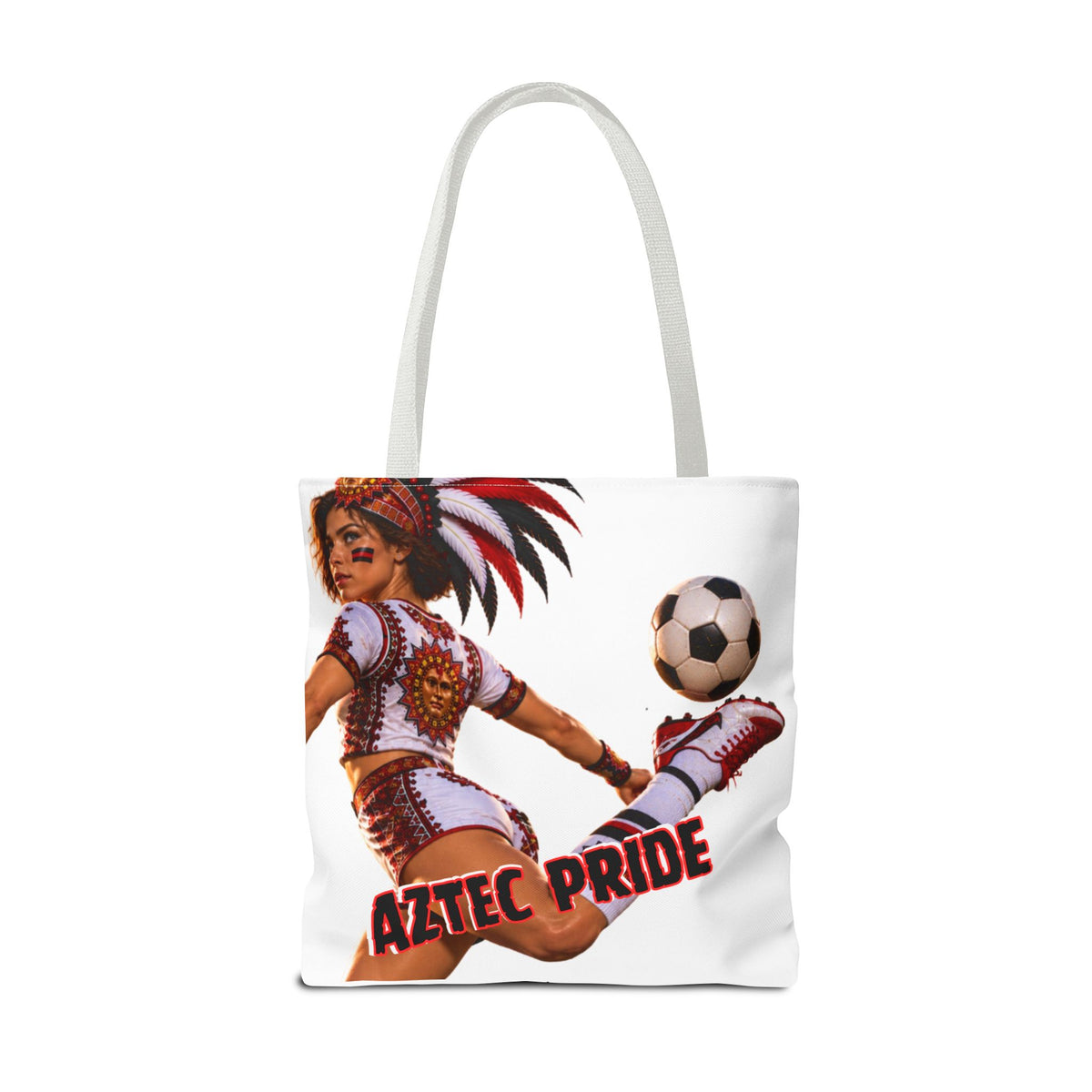Aztec Soccer Female Warrior Tote Bag | Aztec-Inspired AI Art • Made & Shipped in the USA • 🚚 FREE USA Shipping • FREE Personalization