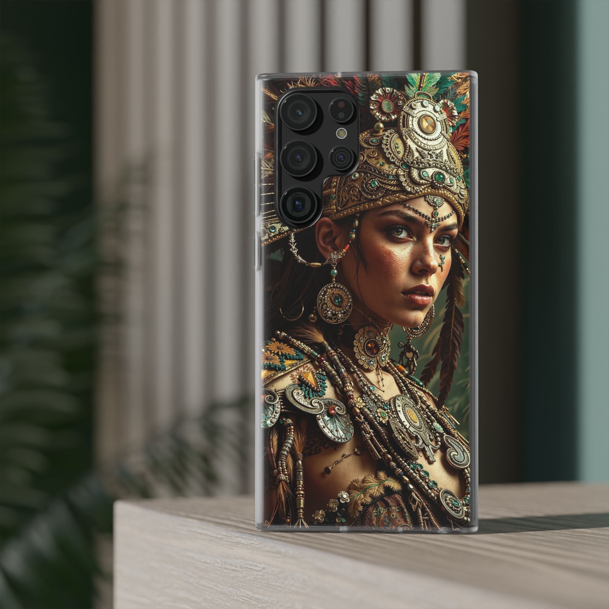 Aztec Warrior Goddess – Flexi Phone Case (iPhone & Samsung • Clear TPU • Made in USA • Personalized Option)