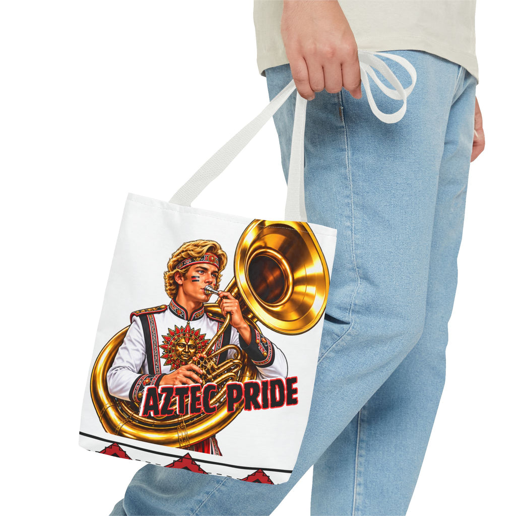 Aztec Tuba Warrior Tote Bag | Aztec-Inspired AI Art • Made & Shipped in the USA • 🚚 FREE USA Shipping • FREE Personalization