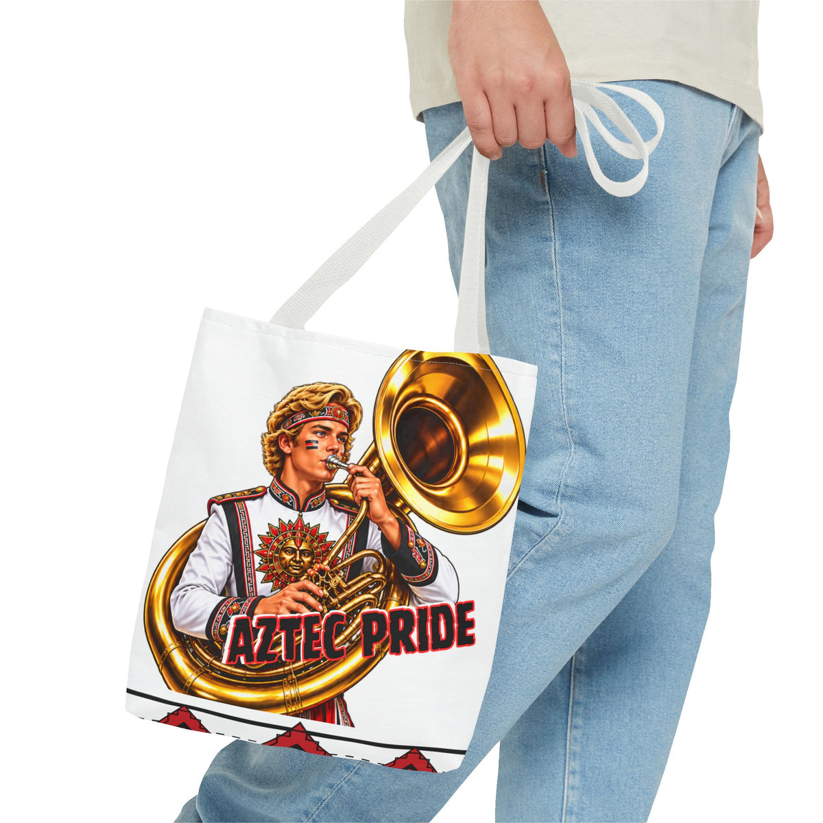 Aztec Tuba Warrior Tote Bag | Aztec-Inspired AI Art • Made & Shipped in the USA • 🚚 FREE USA Shipping • FREE Personalization