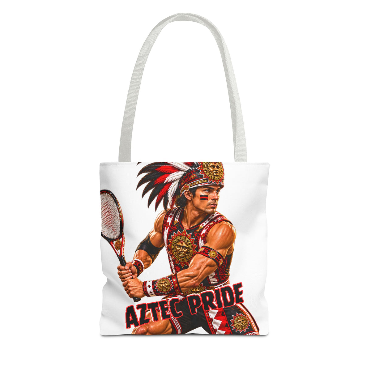 Aztec Tennis Male Warrior Tote Bag | Aztec-Inspired AI Art • Made & Shipped in the USA • 🚚 FREE USA Shipping • FREE Personalization