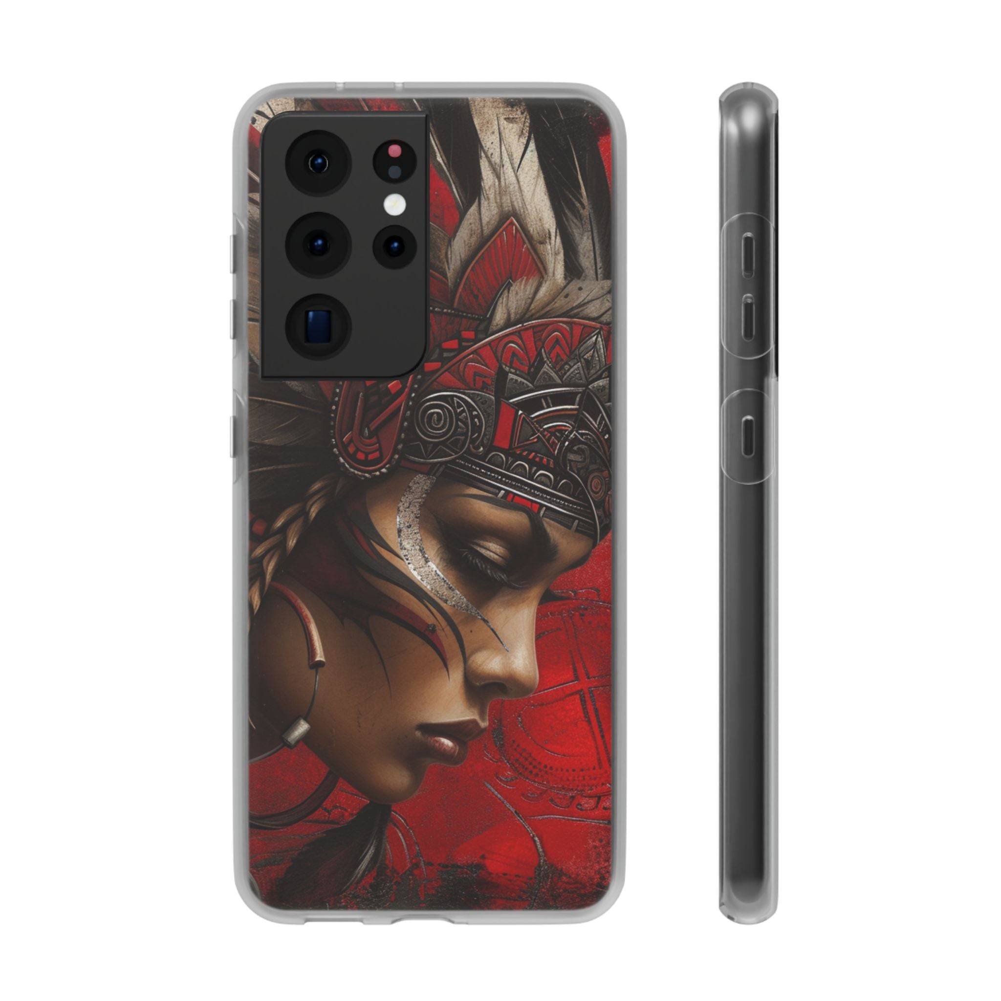 Aztec Sun Goddess – Flexi Phone Case (iPhone & Samsung • Clear TPU • Made in USA • Personalized Option)