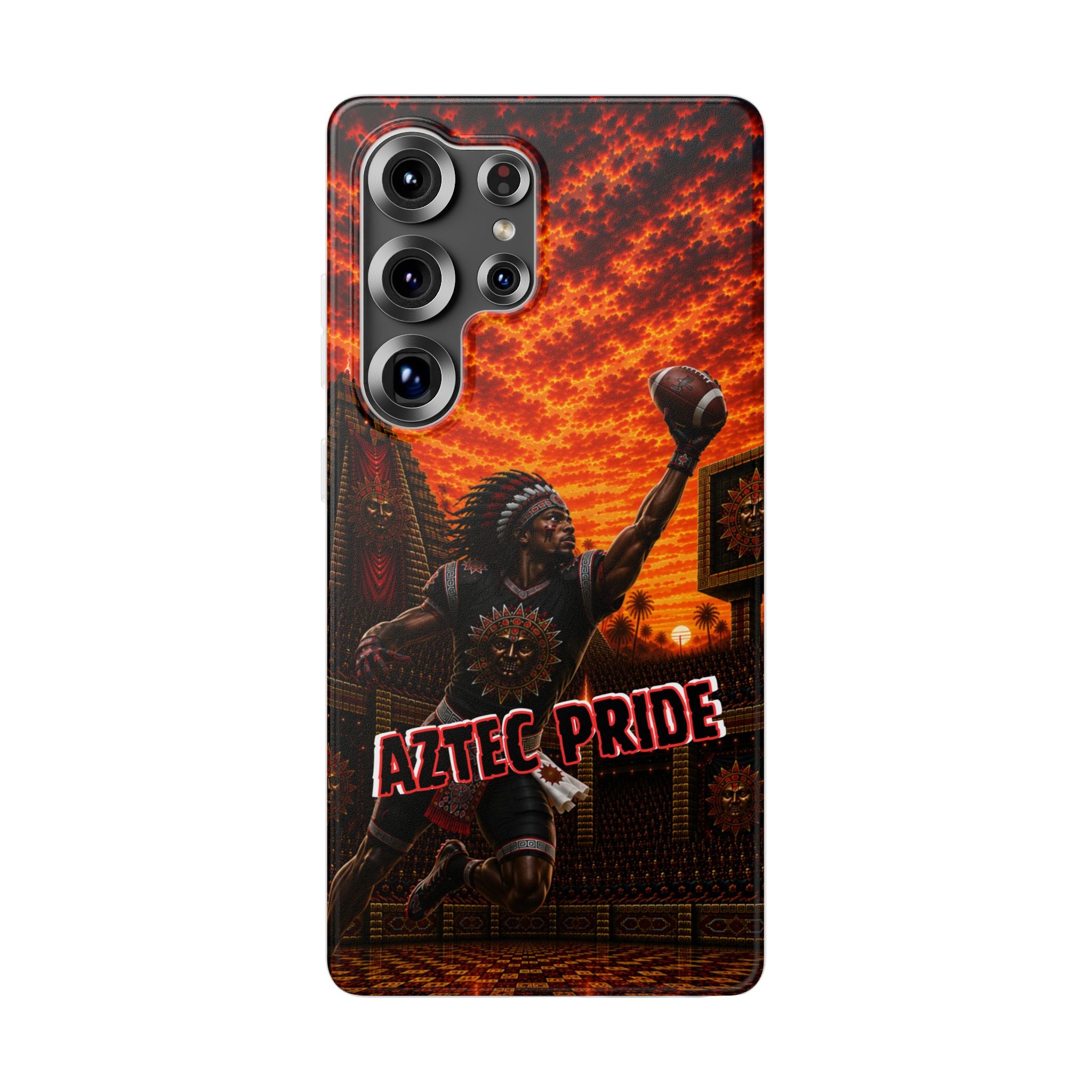 Aztec Football Warrior – Flexi Phone Case (iPhone & Samsung • Clear TPU • Made & Shipped in the USA • 🚚 FREE USA Shipping • Personalized Option)