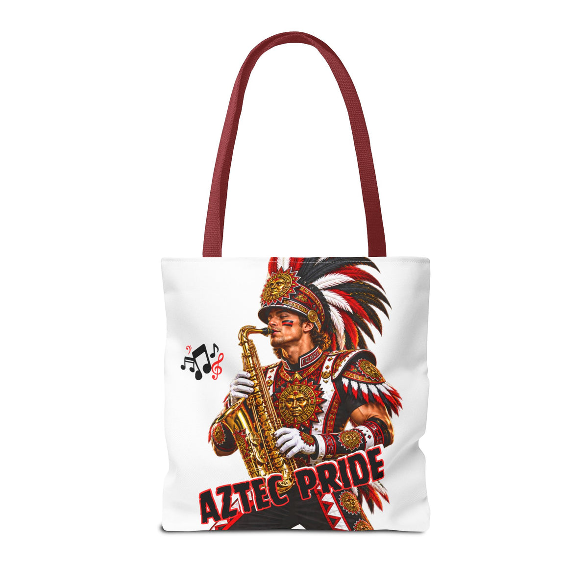 Aztec Saxophone Warrior Tote Bag | Aztec-Inspired AI Art • Made & Shipped in the USA • 🚚 FREE USA Shipping • FREE Personalization