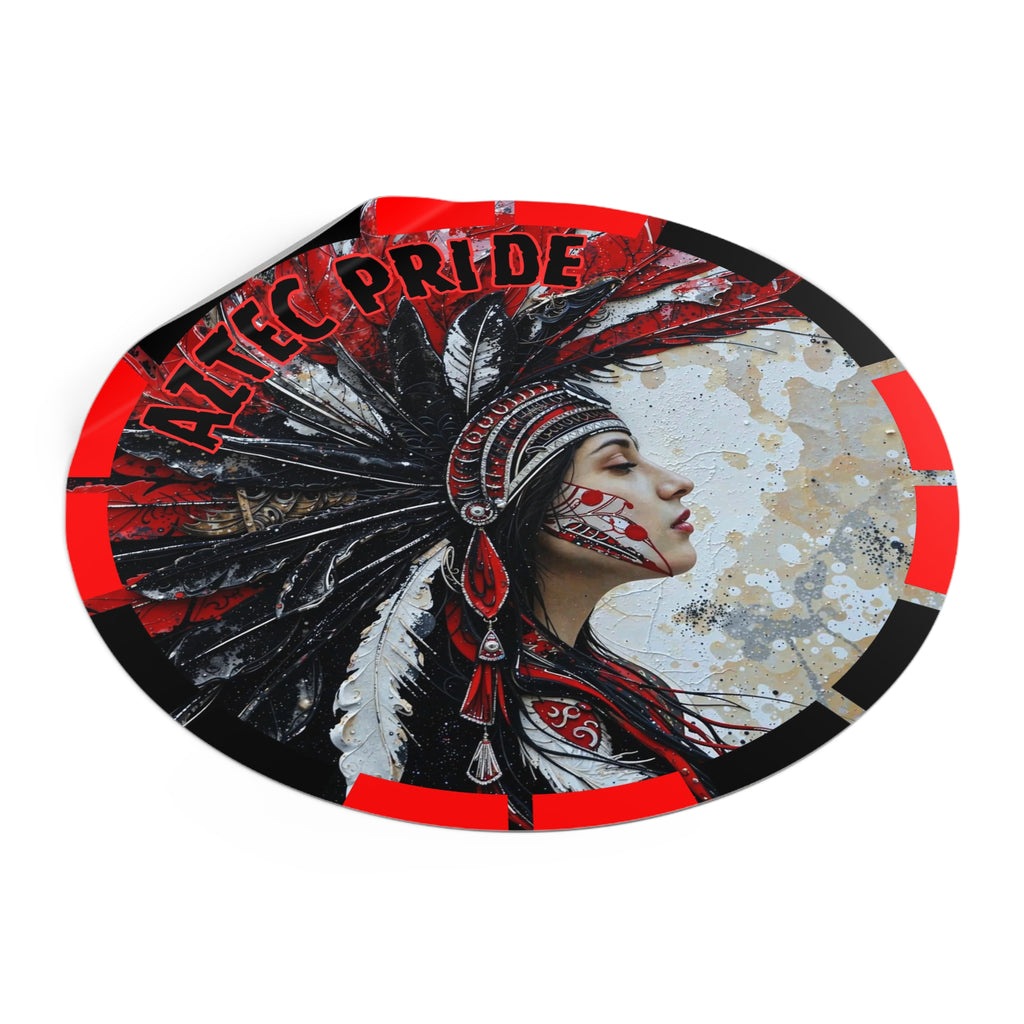 Aztec Silent Goddess Round Vinyl Sticker – Waterproof Matte Decal (2”–6”)