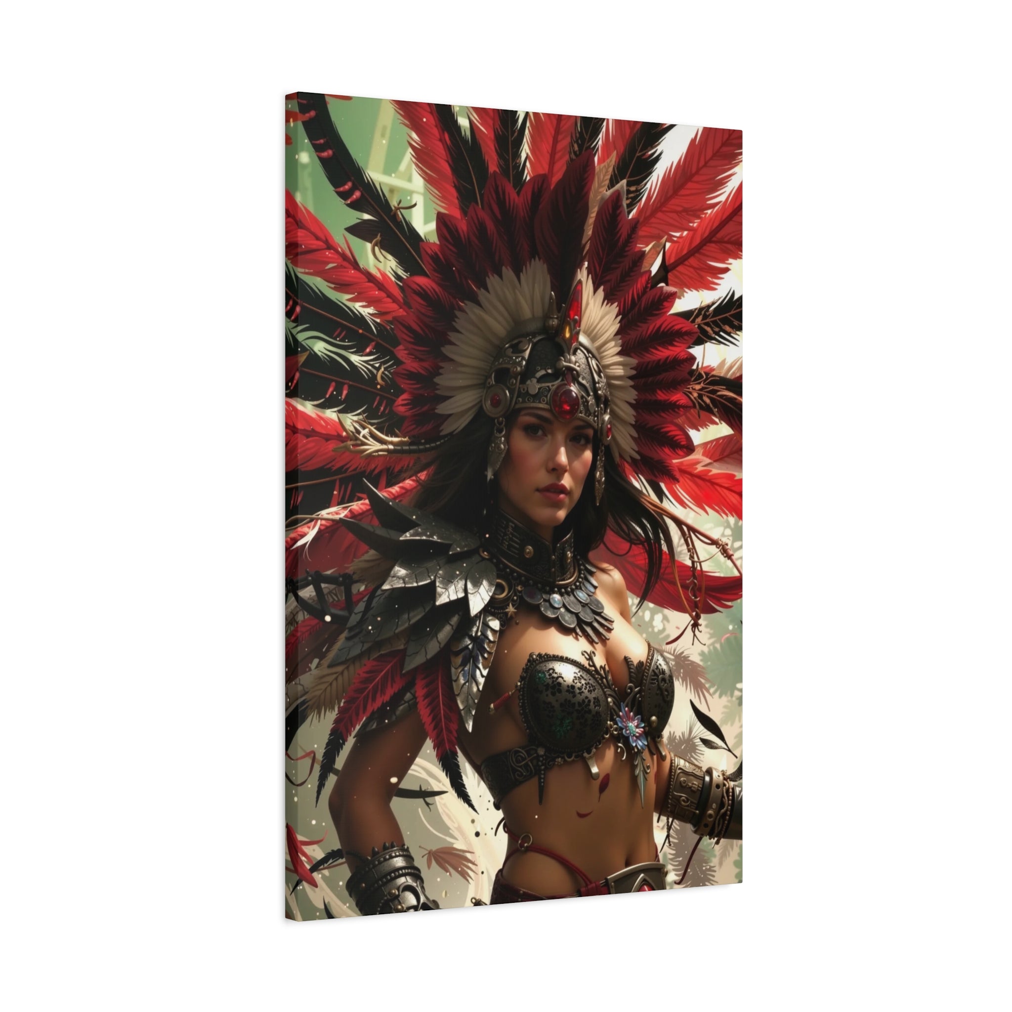 Aztec Blood Feather Goddess – Bold Aztec Wall Art Canvas