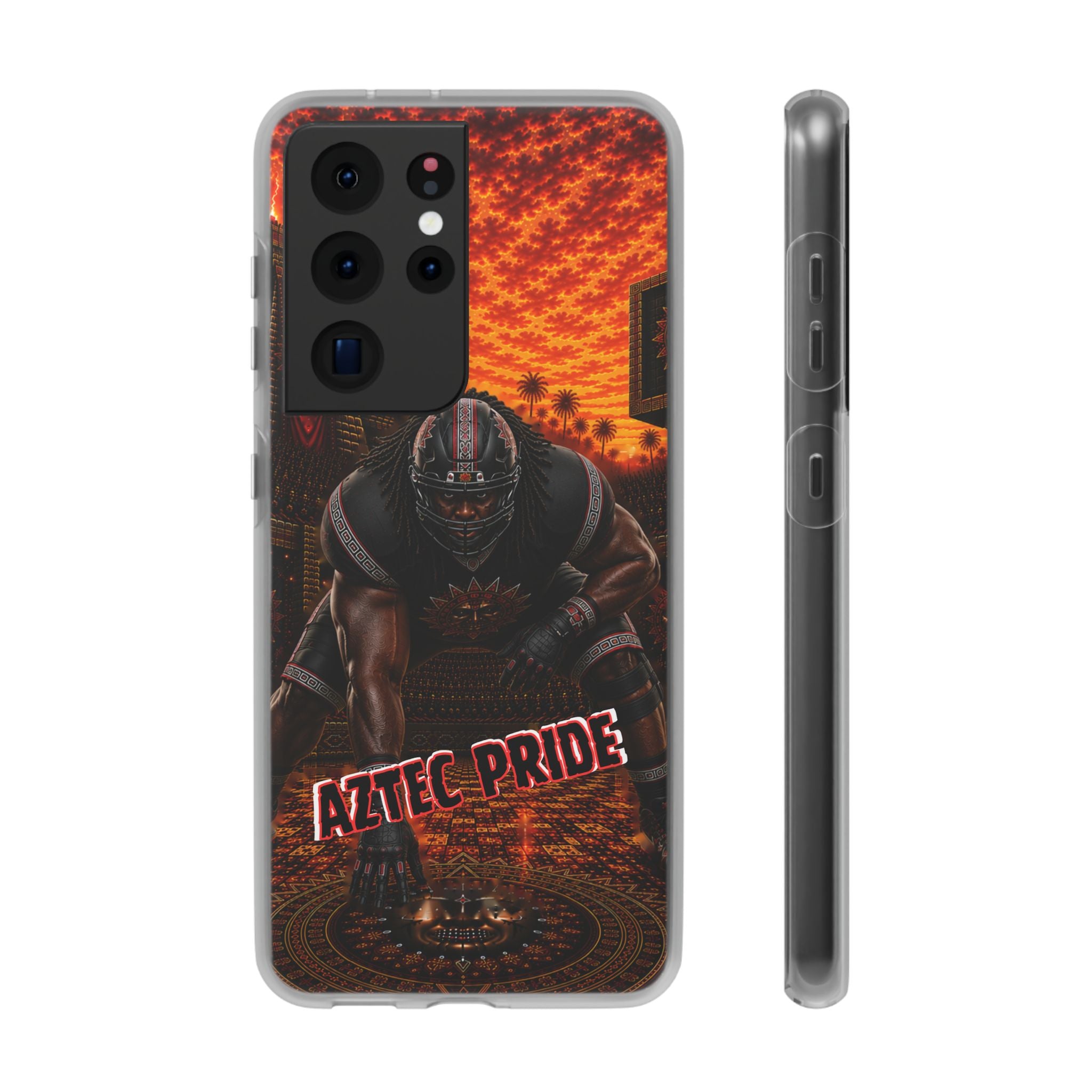 Aztec Football Warrior – Flexi Phone Case (iPhone & Samsung • Clear TPU • Made & Shipped in the USA • 🚚 FREE USA Shipping • Personalized Option)