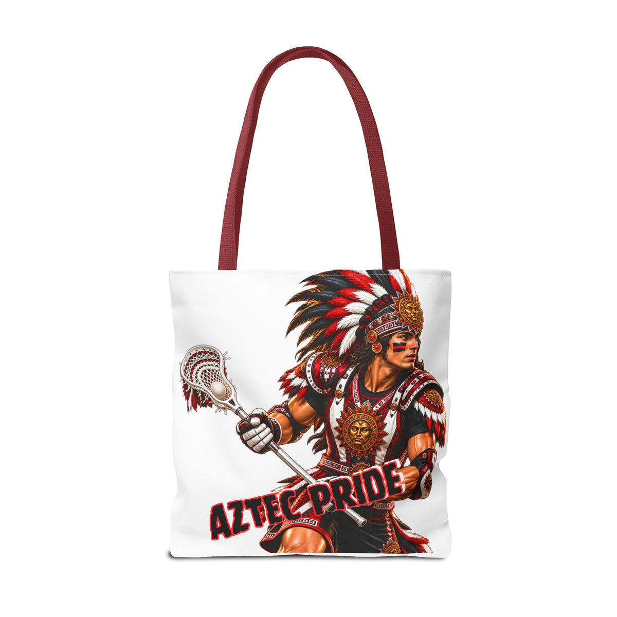 Aztec Lacrosse Male Warrior Tote Bag | Aztec-Inspired AI Art • Made & Shipped in the USA • 🚚 FREE USA Shipping • FREE Personalization