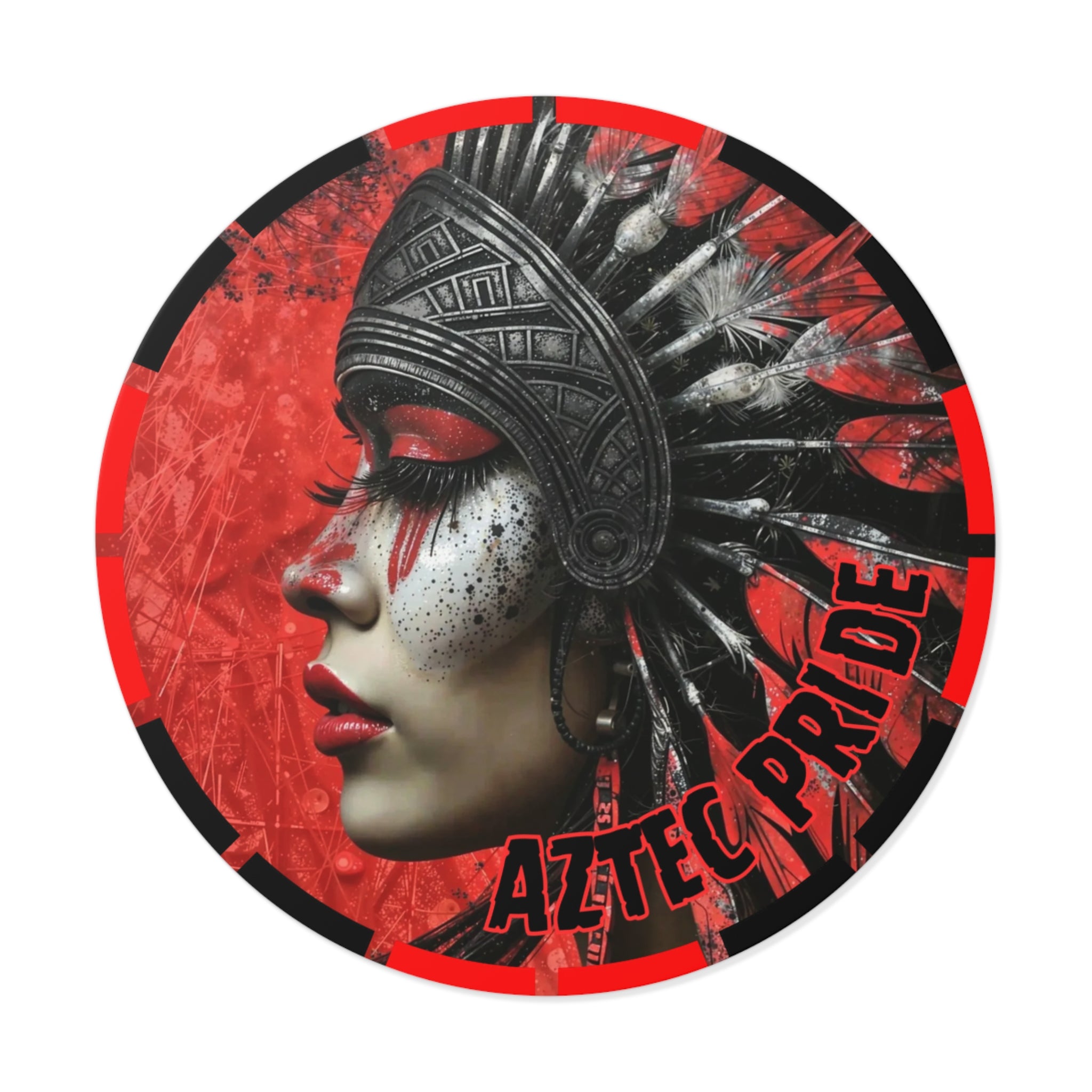 Aztec Fearless Goddess Round Vinyl Sticker – Waterproof Matte Decal (2”–6”)
