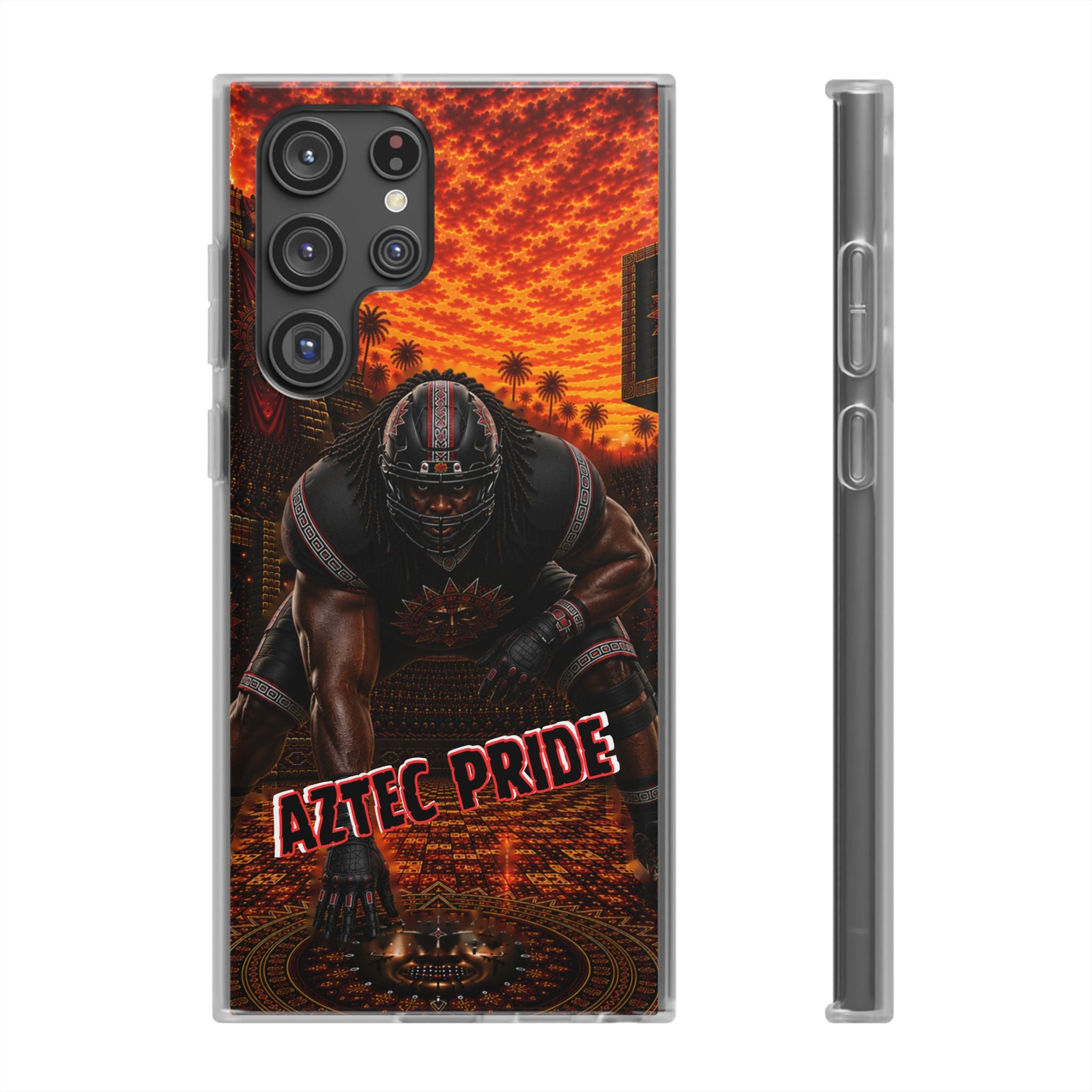 Aztec Football Warrior – Flexi Phone Case (iPhone & Samsung • Clear TPU • Made & Shipped in the USA • 🚚 FREE USA Shipping • Personalized Option)