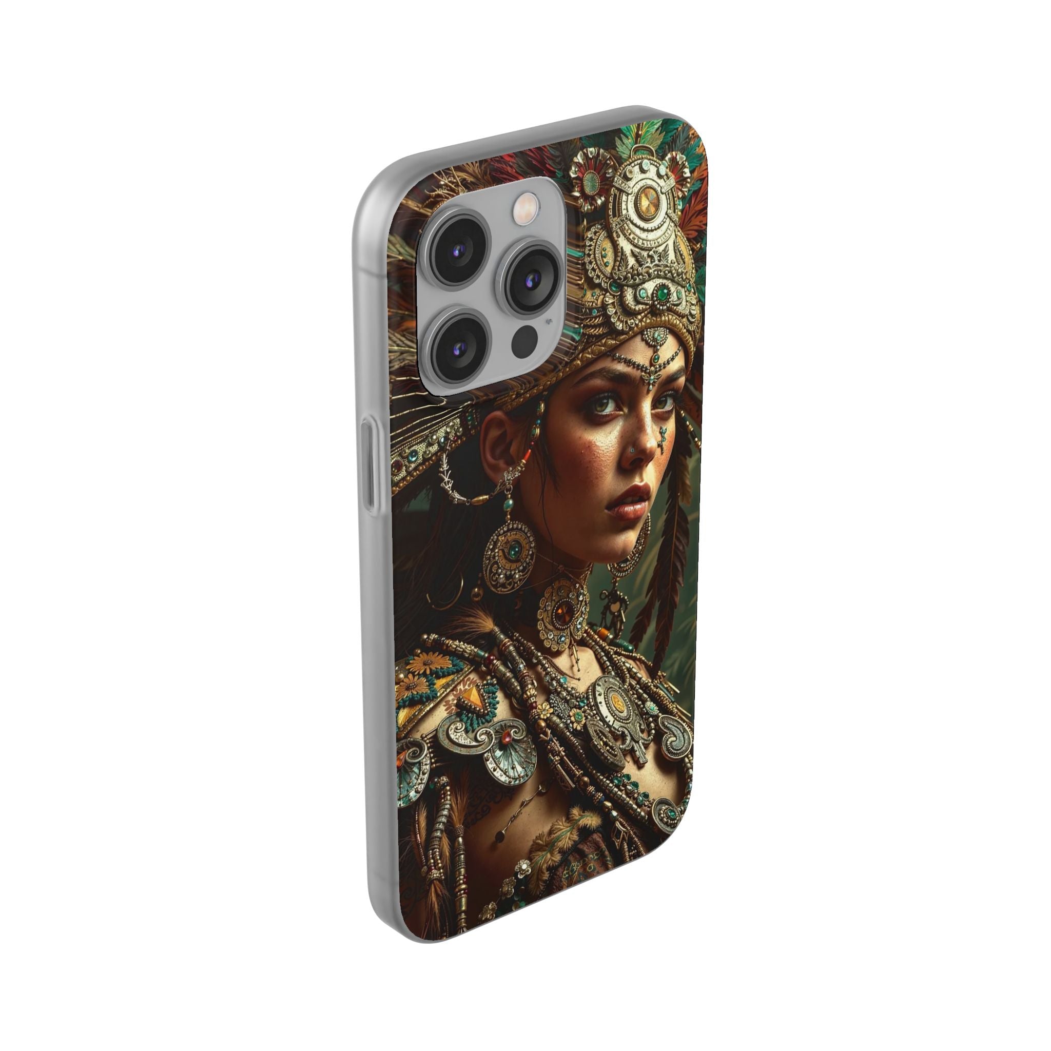 Aztec Warrior Goddess – Flexi Phone Case (iPhone & Samsung • Clear TPU • Made in USA • Personalized Option)