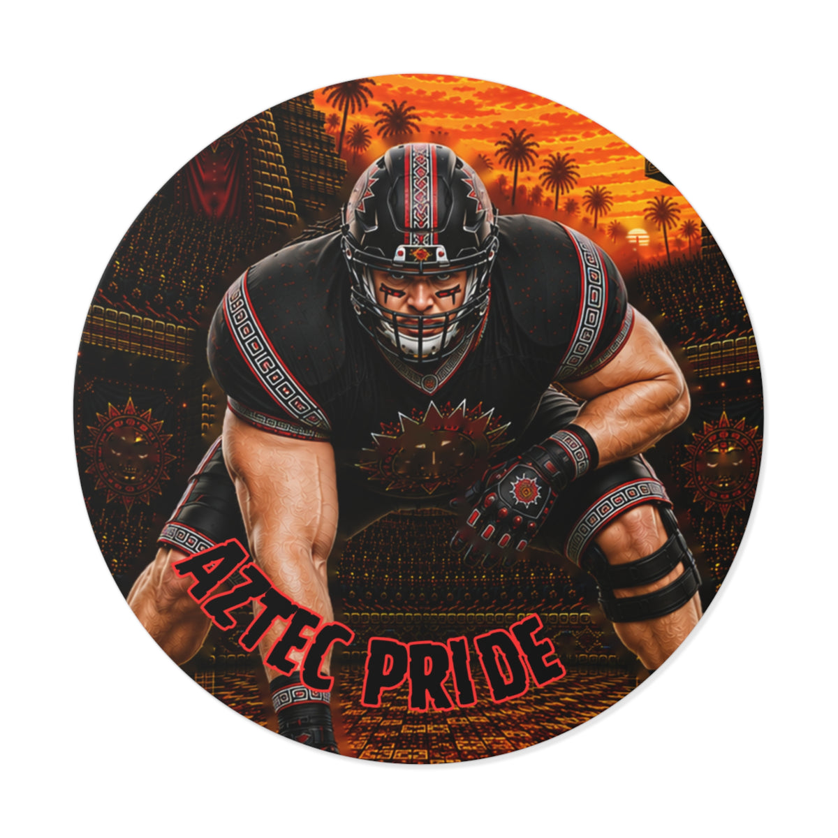 Aztec Football O-Line Warrior Round Vinyl Sticker 2”–6” | Made & Shipped in the USA • 🚚 FREE USA Shipping • Personalized Option