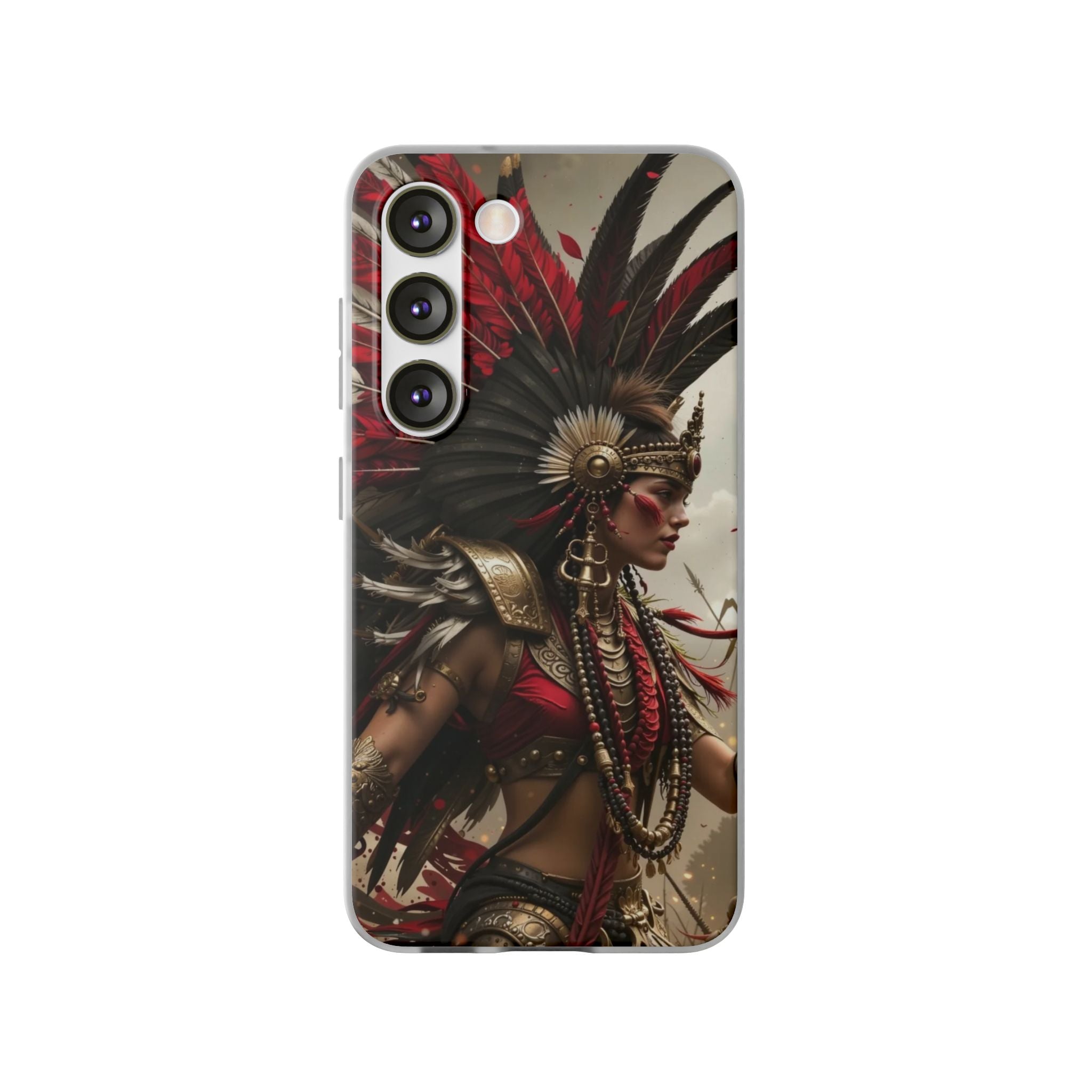 Aztec Warrior Queen – Flexi Phone Case (iPhone & Samsung • Clear TPU • Made in USA • Personalized Option)