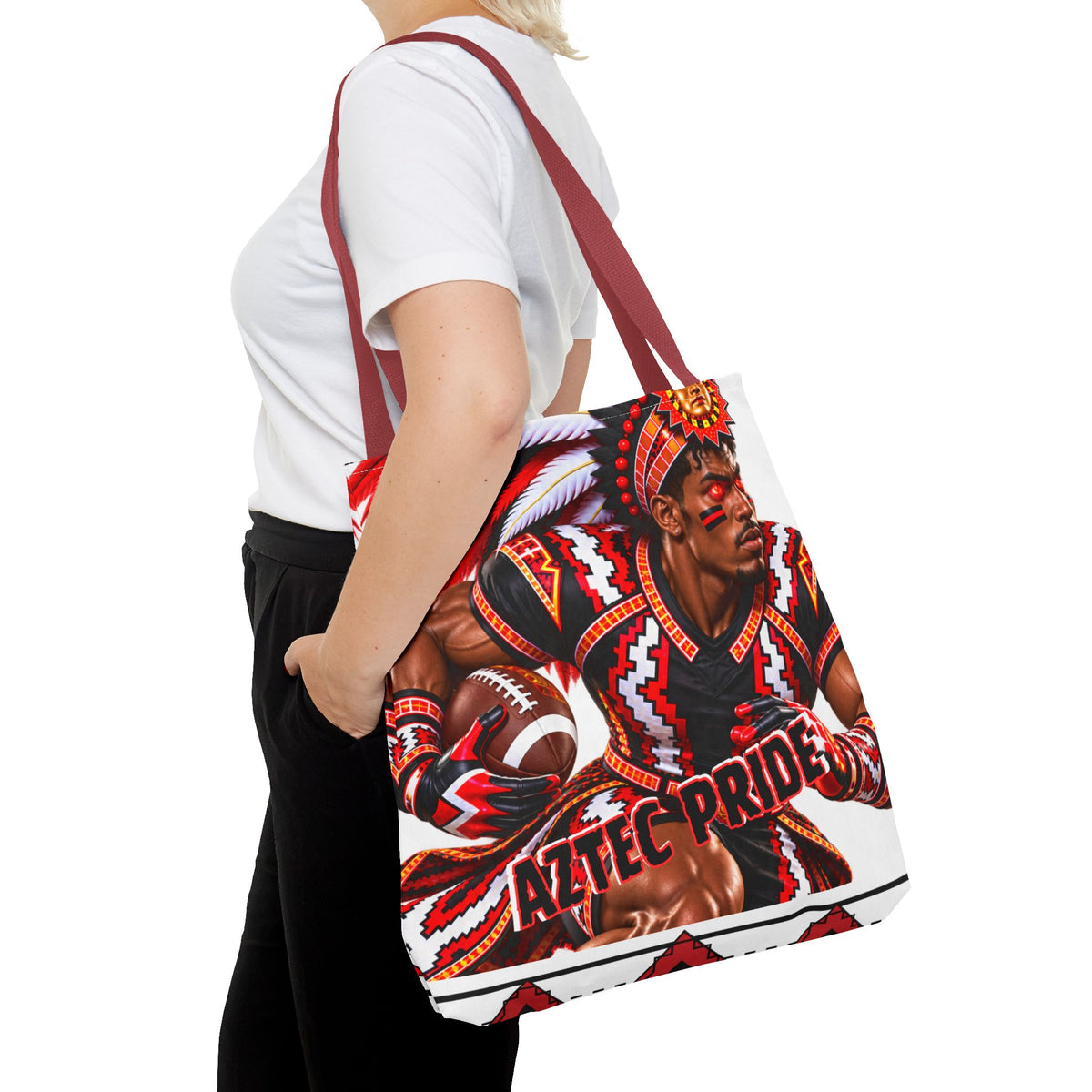 Aztec Football RB Warrior Tote Bag | Aztec-Inspired AI Art • Made & Shipped in the USA • 🚚 FREE USA Shipping • FREE Personalization