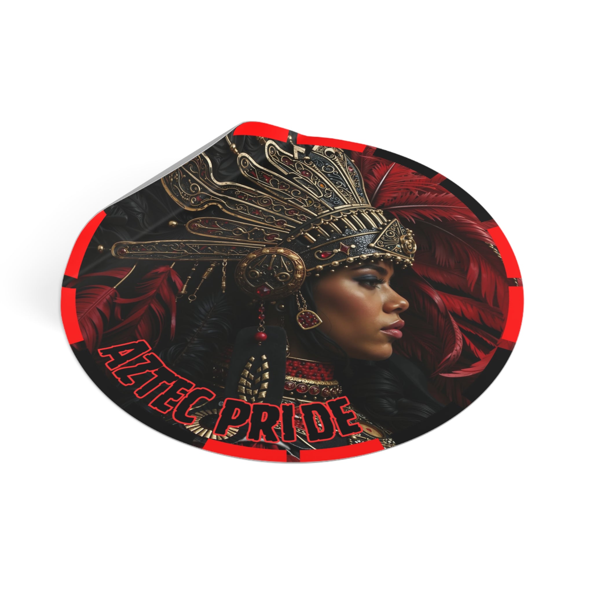 Aztec Lioness Queen Round Vinyl Sticker – Waterproof Matte Decal (2”–6”)