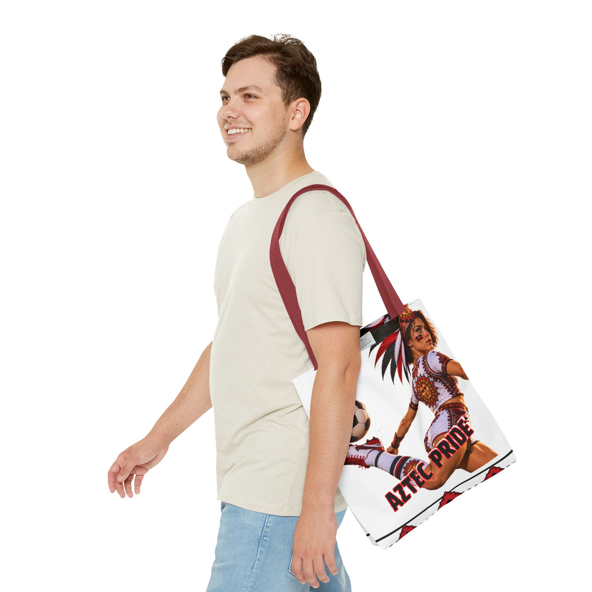Aztec Soccer Female Warrior Tote Bag | Aztec-Inspired AI Art • Made & Shipped in the USA • 🚚 FREE USA Shipping • FREE Personalization