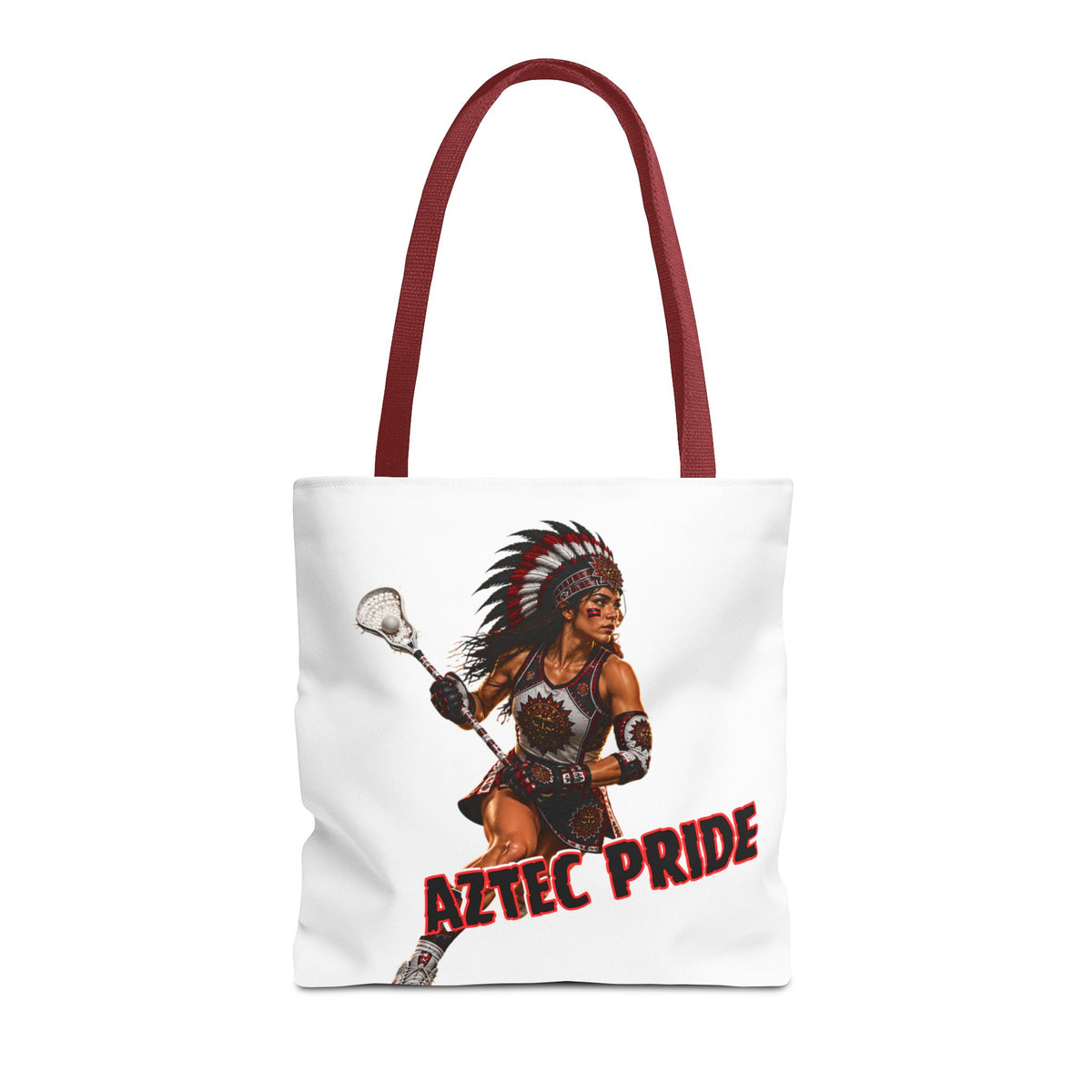 Aztec Lacrosse Female Warrior Tote Bag | Aztec-Inspired AI Art • Made & Shipped in the USA • 🚚 FREE USA Shipping • FREE Personalization
