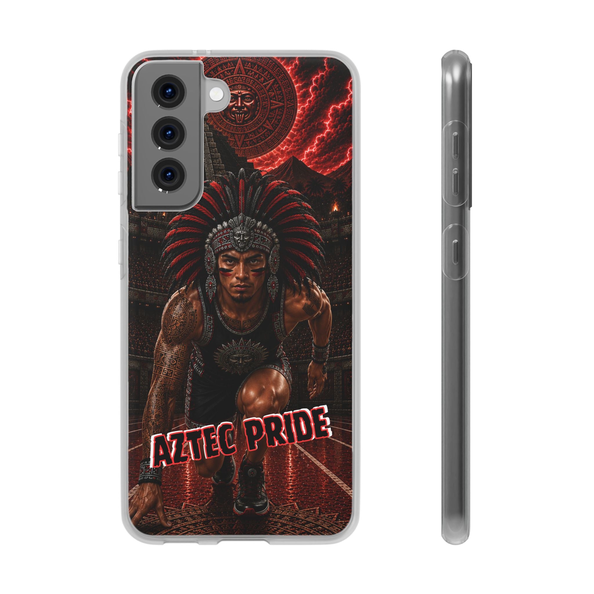 Aztec Track & Field Male Warrior – Flexi Phone Case (iPhone & Samsung • Clear TPU • Made & Shipped in the USA • 🚚 FREE USA Shipping • Personalized Option)