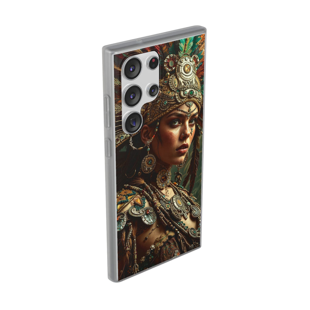 Aztec Warrior Goddess – Flexi Phone Case (iPhone & Samsung • Clear TPU • Made in USA • Personalized Option)