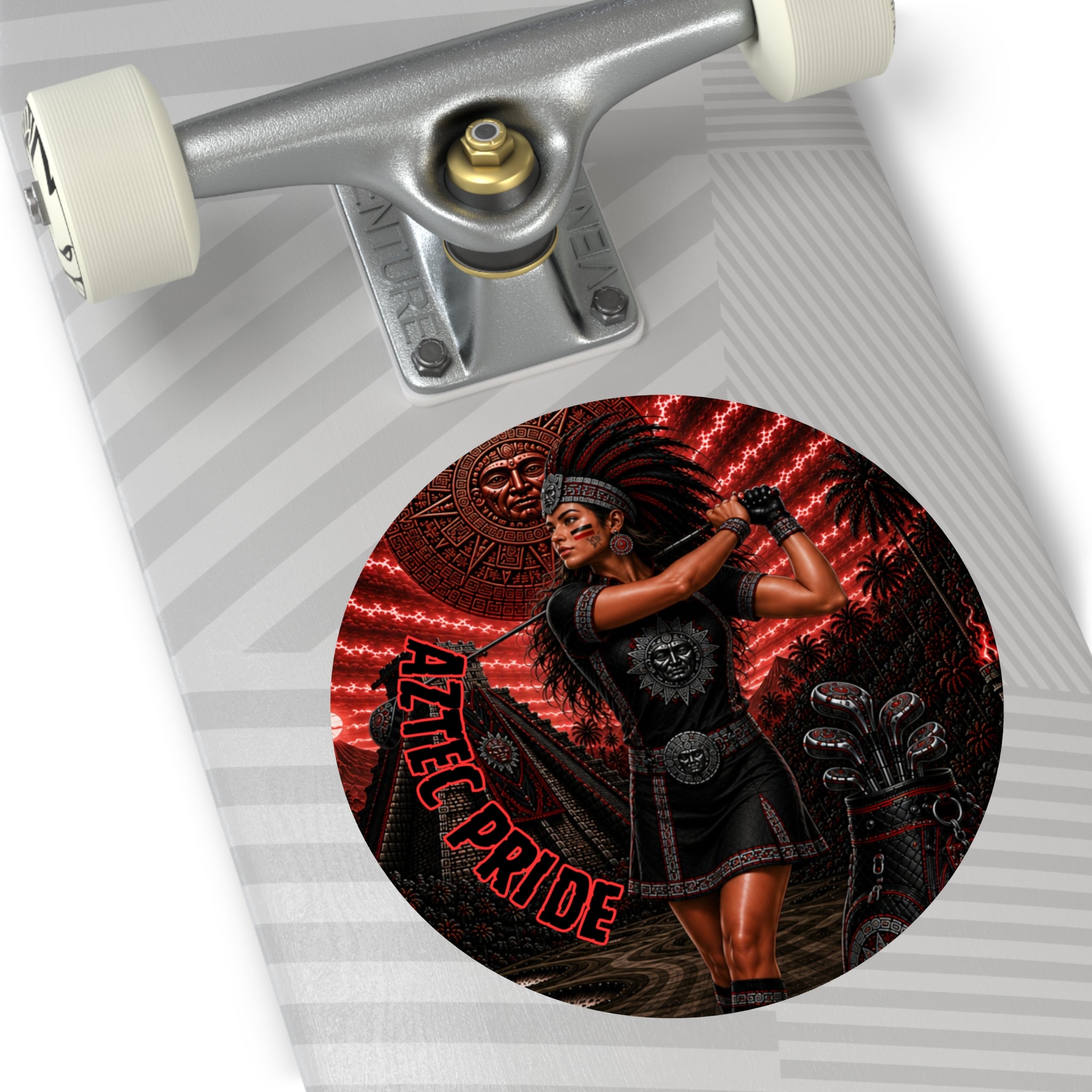 Aztec Golf Female Warrior Round Vinyl Sticker 2”–6” | Made & Shipped in the USA • 🚚 FREE USA Shipping • Personalized Option