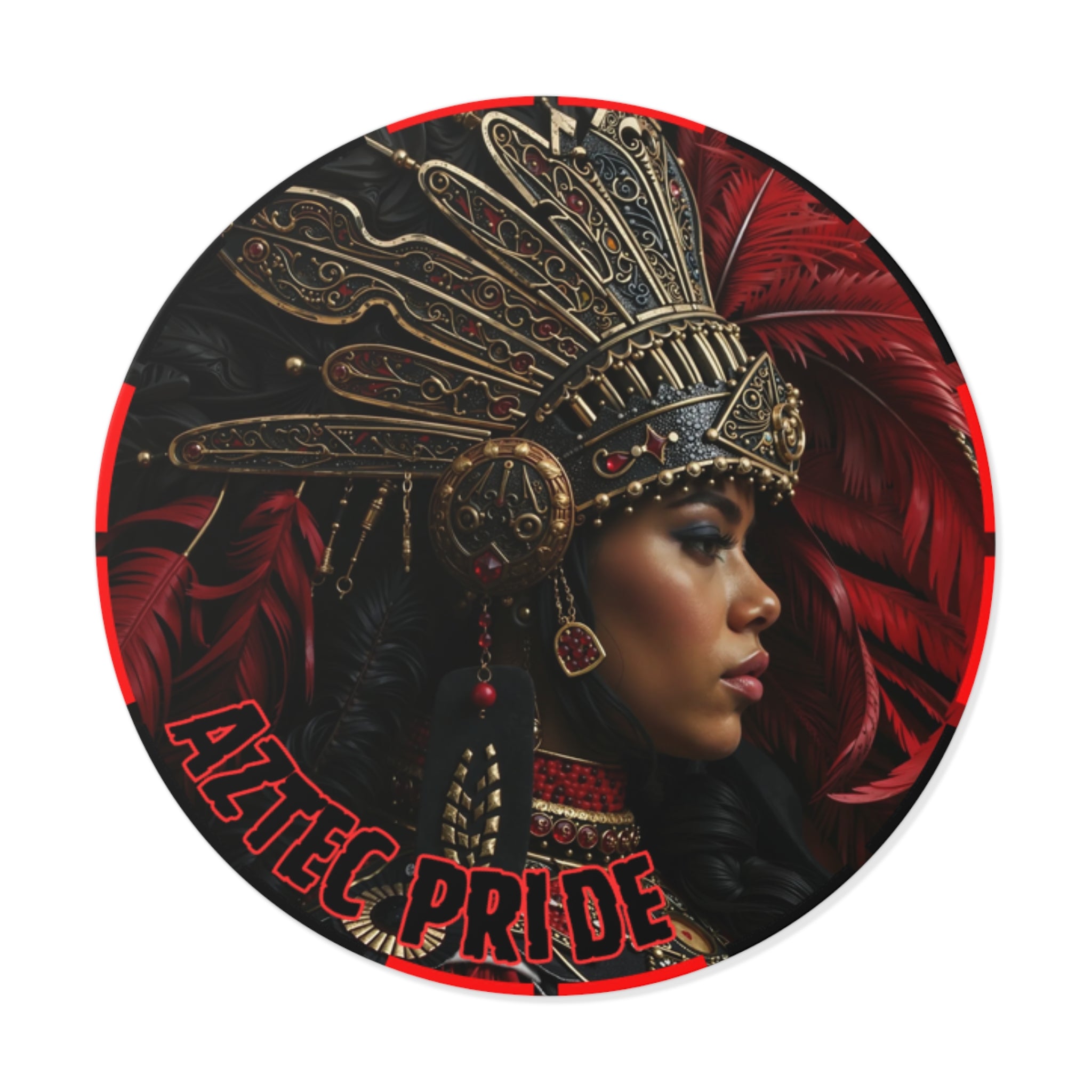 Aztec Lioness Queen Round Vinyl Sticker – Waterproof Matte Decal (2”–6”)