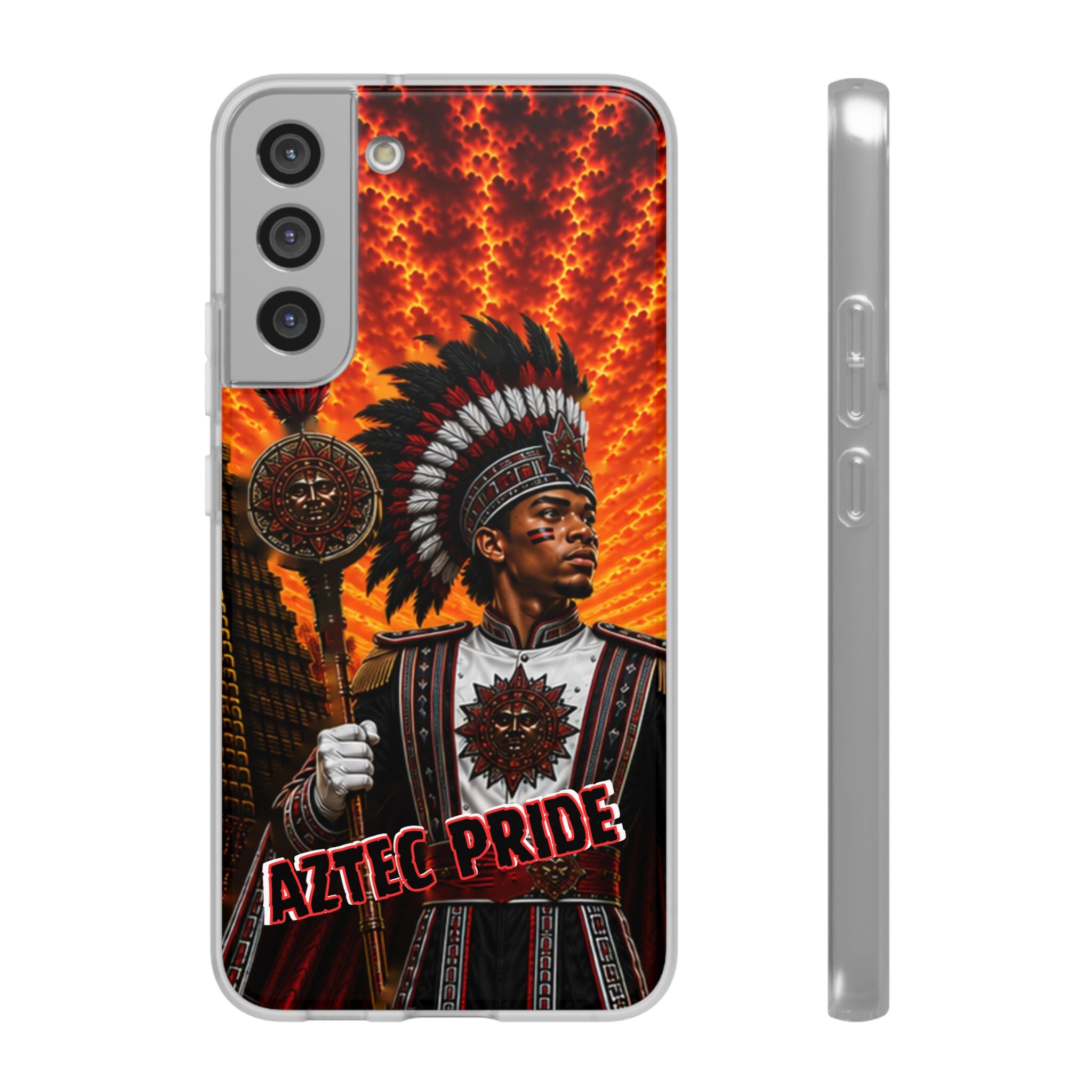 Aztec Drum Major Warrior – Flexi Phone Case (iPhone & Samsung • Clear TPU • Made & Shipped in the USA • 🚚 FREE USA Shipping • Personalized Option)