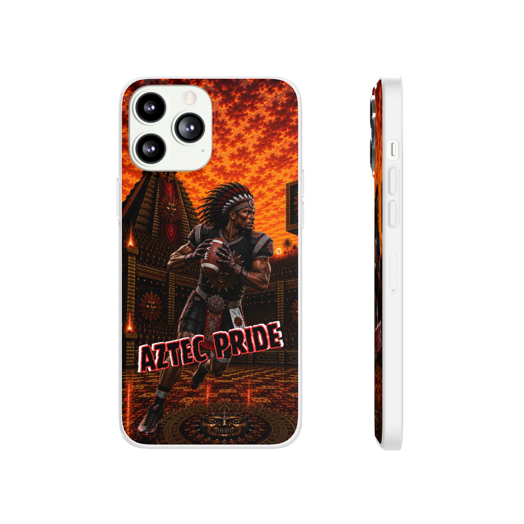 Aztec Football Warrior – Flexi Phone Case (iPhone & Samsung • Clear TPU • Made & Shipped in the USA • 🚚 FREE USA Shipping • Personalized Option)