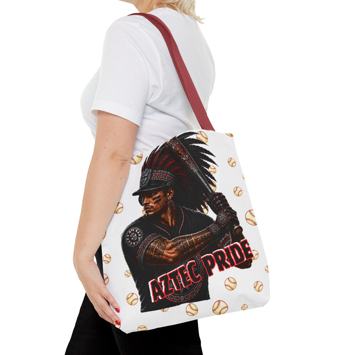 Aztec Baseball Warrior Tote Bag | Aztec-Inspired AI Art • Made & Shipped in the USA • 🚚 FREE USA Shipping • FREE Personalization