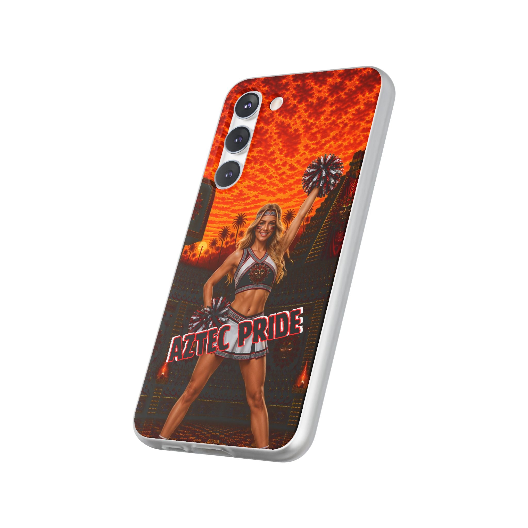Aztec Cheerleader Warrior – Flexi Phone Case (iPhone & Samsung • Clear TPU • Made & Shipped in the USA • 🚚 FREE USA Shipping • Personalized Option)