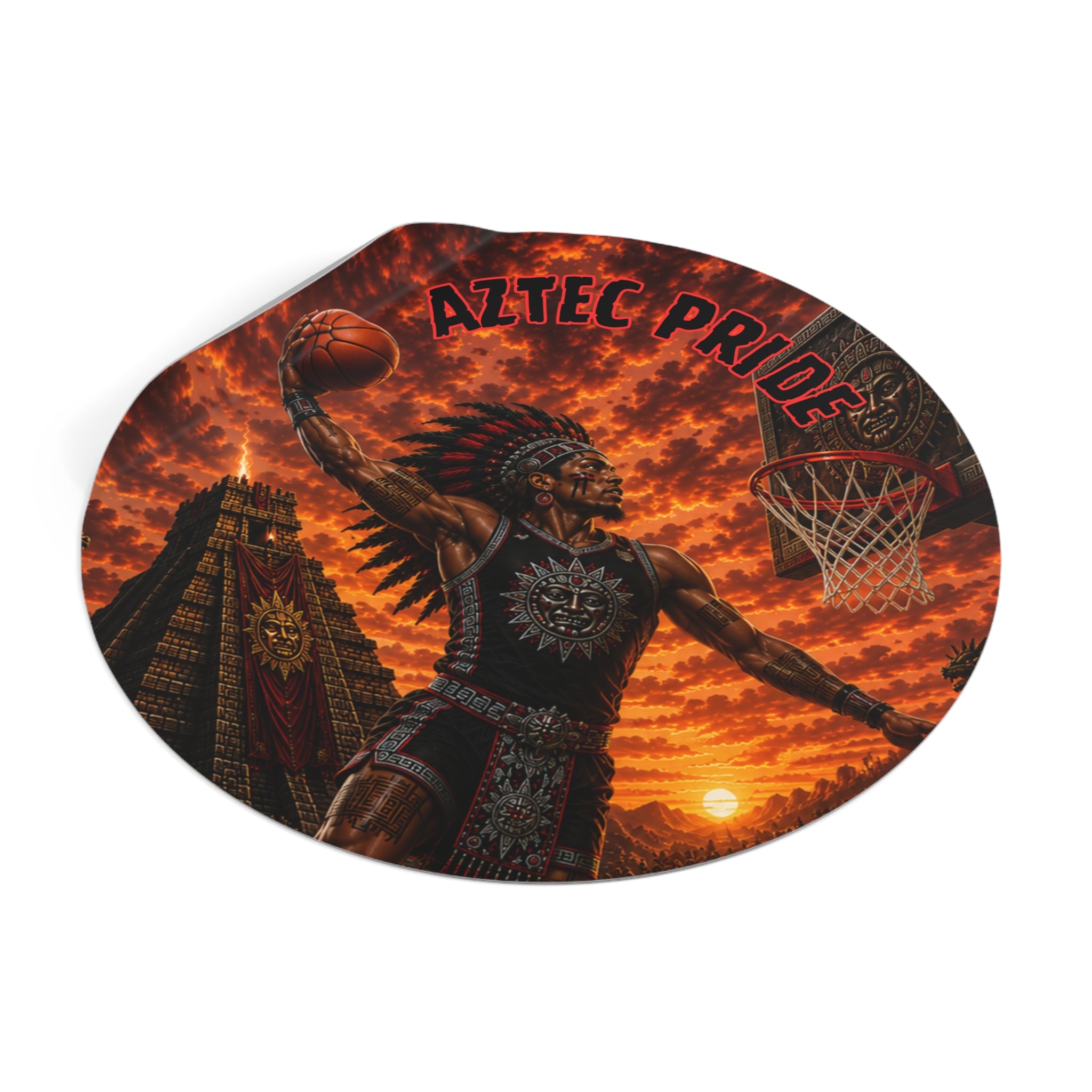 Aztec Basketball Male Warrior Round Vinyl Sticker 2”–6” | Made & Shipped in the USA • 🚚 FREE USA Shipping • Personalized Option