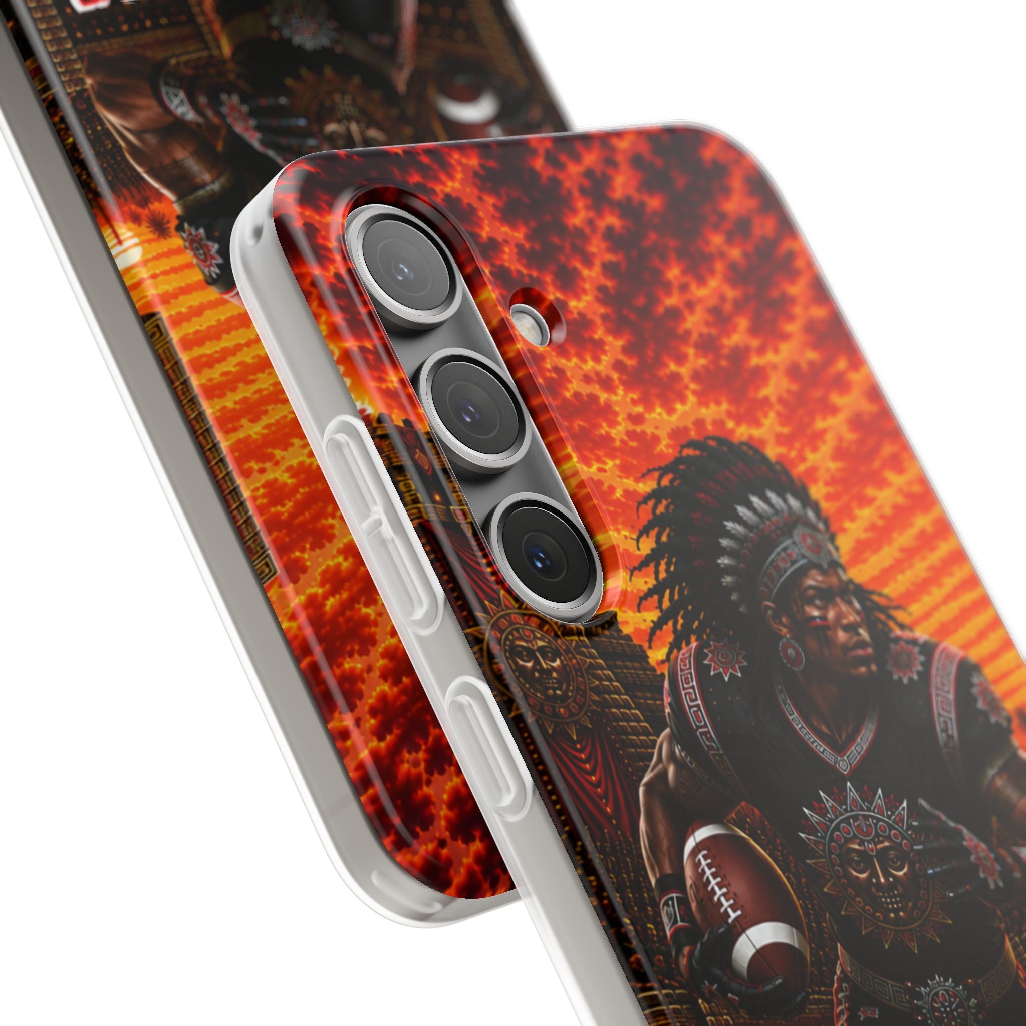 Aztec Football Warrior – Flexi Phone Case (iPhone & Samsung • Clear TPU • Made & Shipped in the USA • 🚚 FREE USA Shipping • Personalized Option)