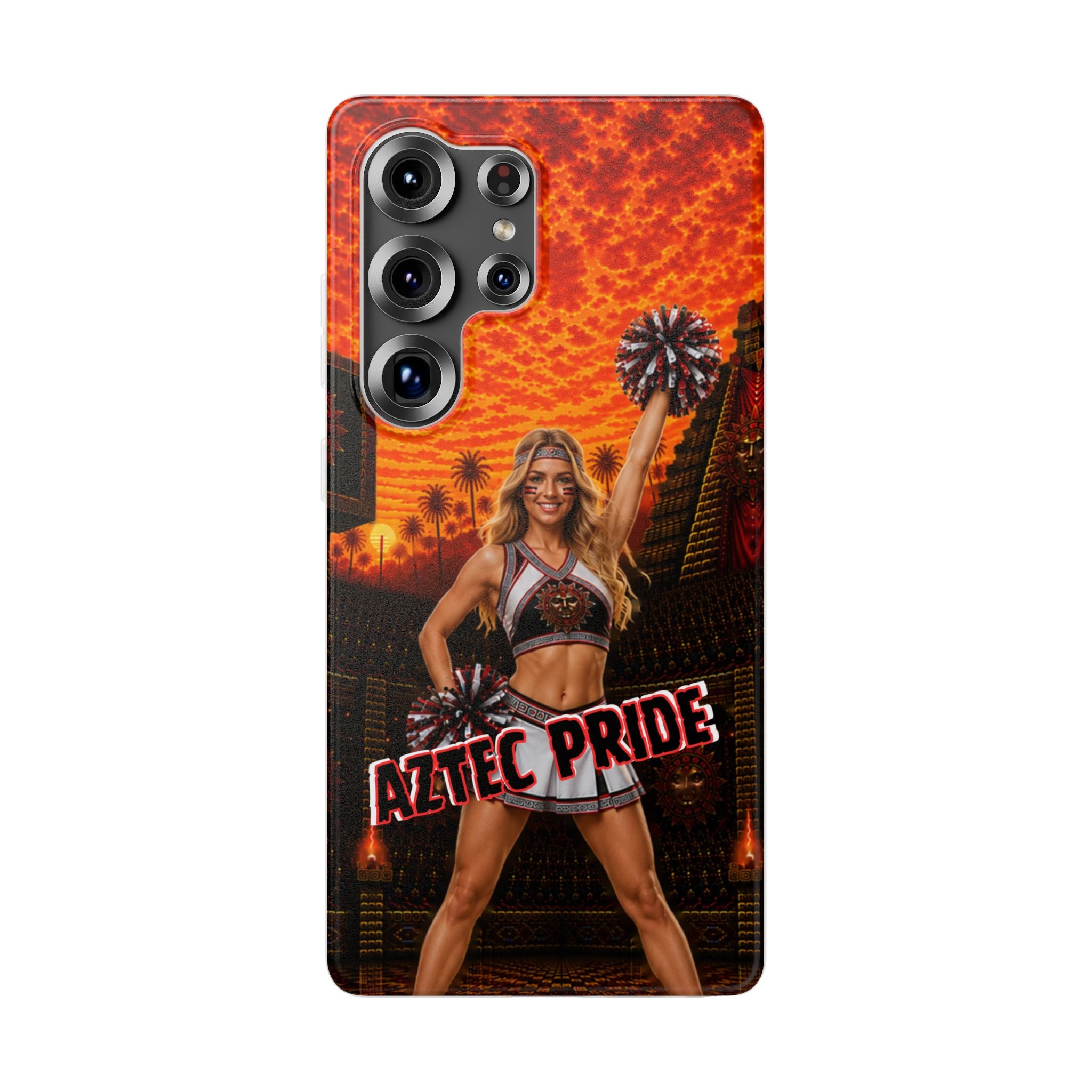 Aztec Cheerleader Warrior – Flexi Phone Case (iPhone & Samsung • Clear TPU • Made & Shipped in the USA • 🚚 FREE USA Shipping • Personalized Option)