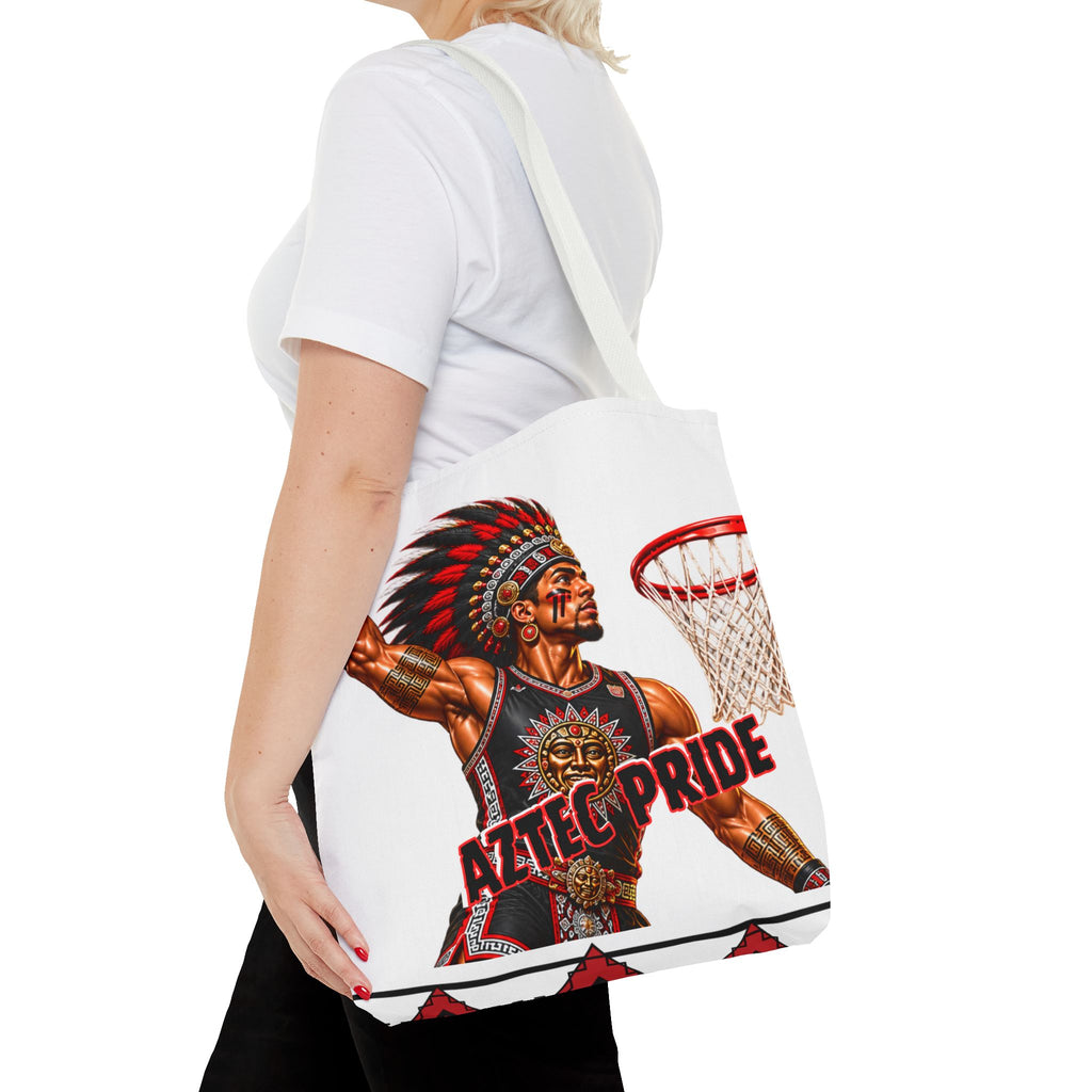 Aztec Basketball Dunk Warrior Tote Bag | Aztec-Inspired AI Art • Made & Shipped in the USA • 🚚 FREE USA Shipping • FREE Personalization
